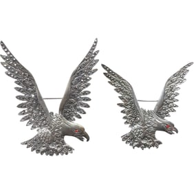 [2] Sterling Silver with Marcasites Large Eagle Pin 2 1/2 in. x 2 in. & Smaller Eagle Pin 2 in. x 2
