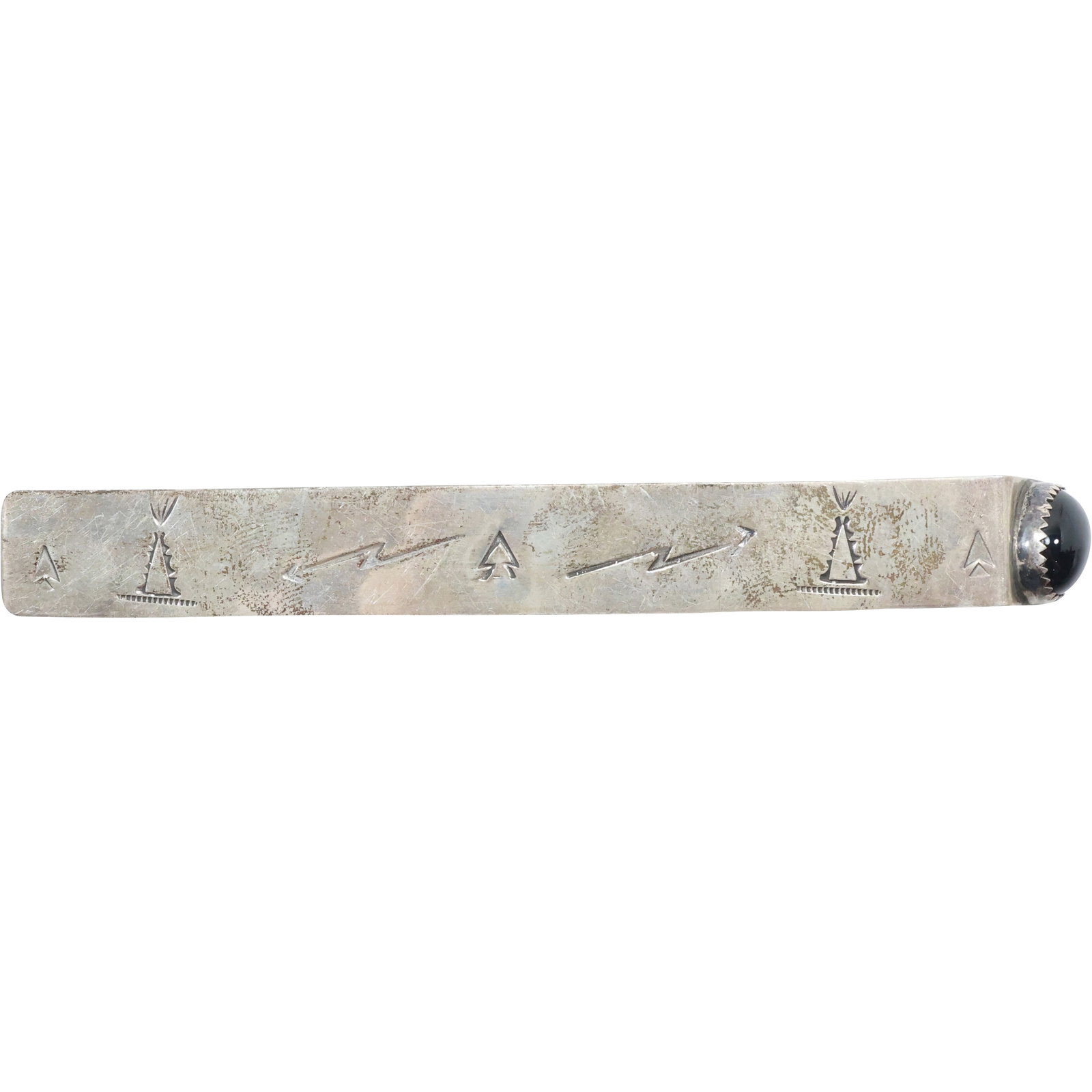 marked Sterling Silver "Platerotne Navajo" Letter Opener with Black Onyx 4 in. x 1/2 in.: marked Sterling Silver "Platerotne Navajo" Letter Opener with Black Onyx 4 in. x 1/2 in.