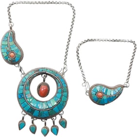 American Indian Navajo Sterling Silver Handcut and Tooled Stunning Sterling, Turquoise, Coral