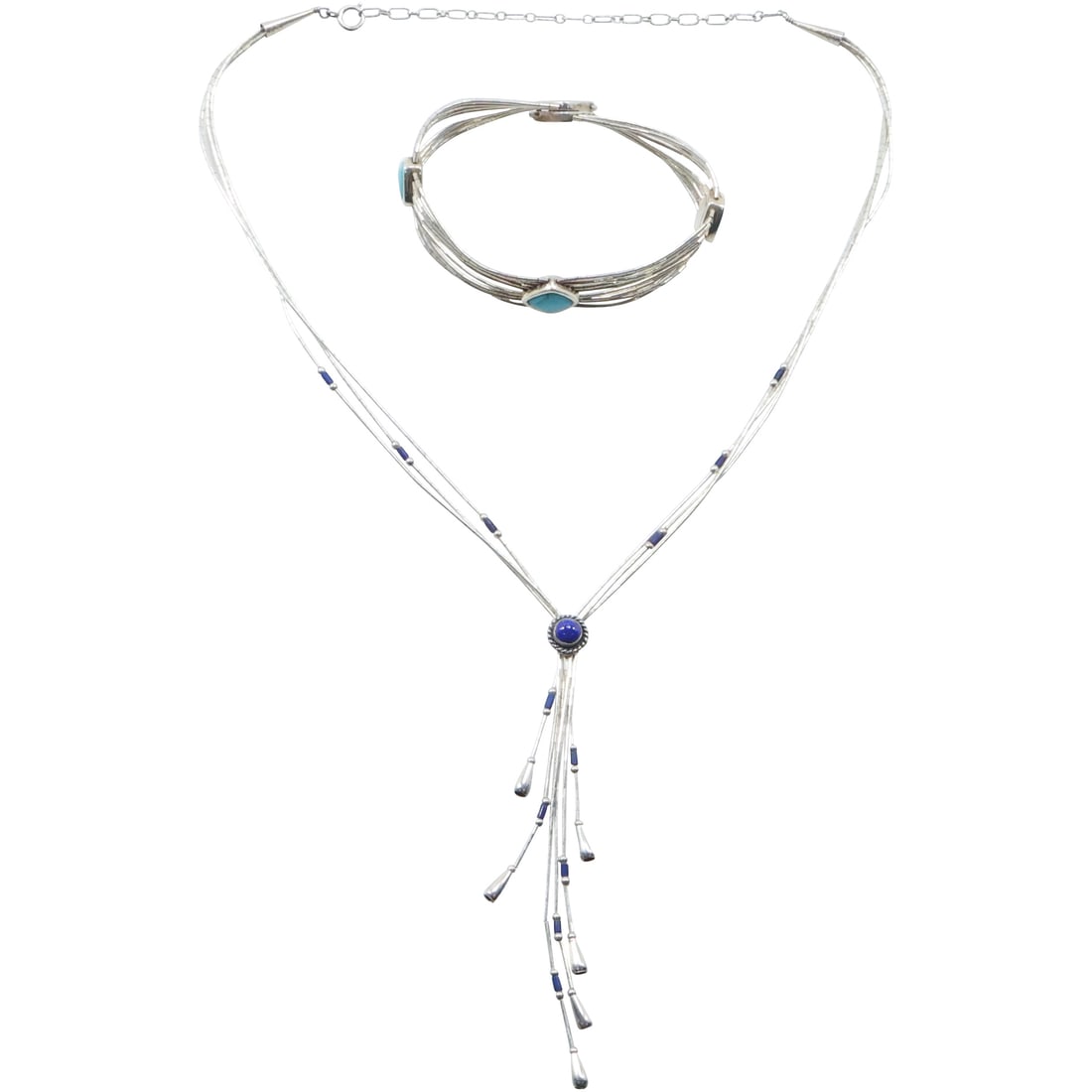 Signed Sterling Silver Liquid Necklace with Lapis 16 in.; .925 Sterling Carolyn Pollack Bracelet (1 of 20)