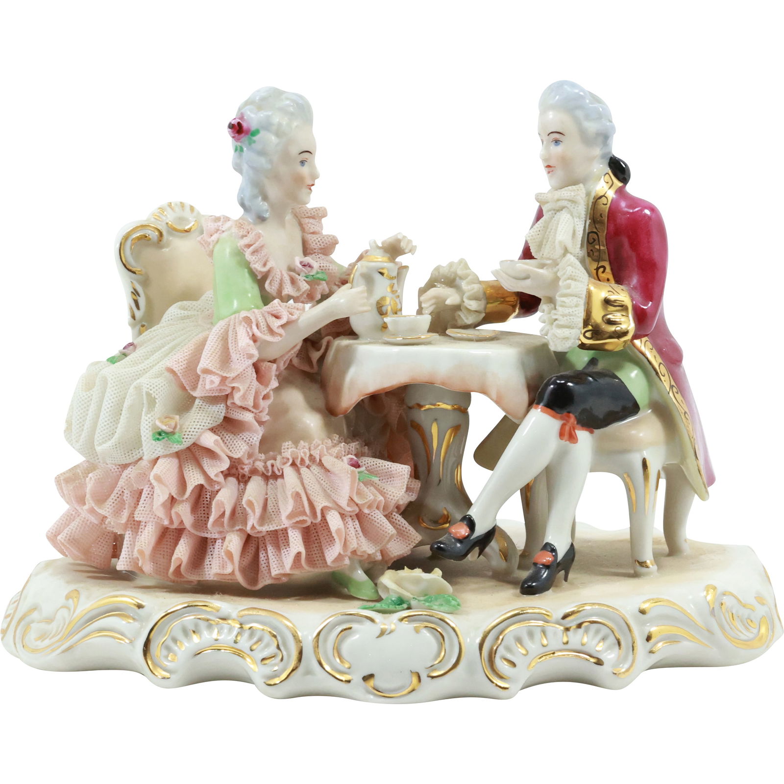 Antique Dresden Germany Fine Porcelain Grouping Classical Man Woman Having Tea (1 of 20)