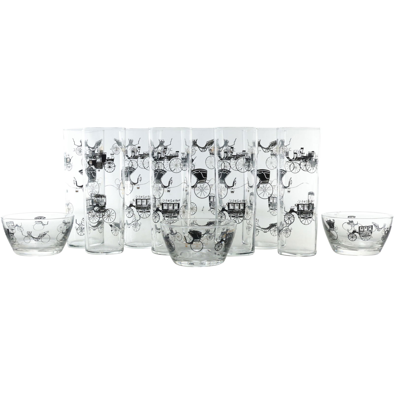 Vintage Libbey Stagecoach Carriage Set 8 Glasses and 3 Bowls - Barware (1 of 20)