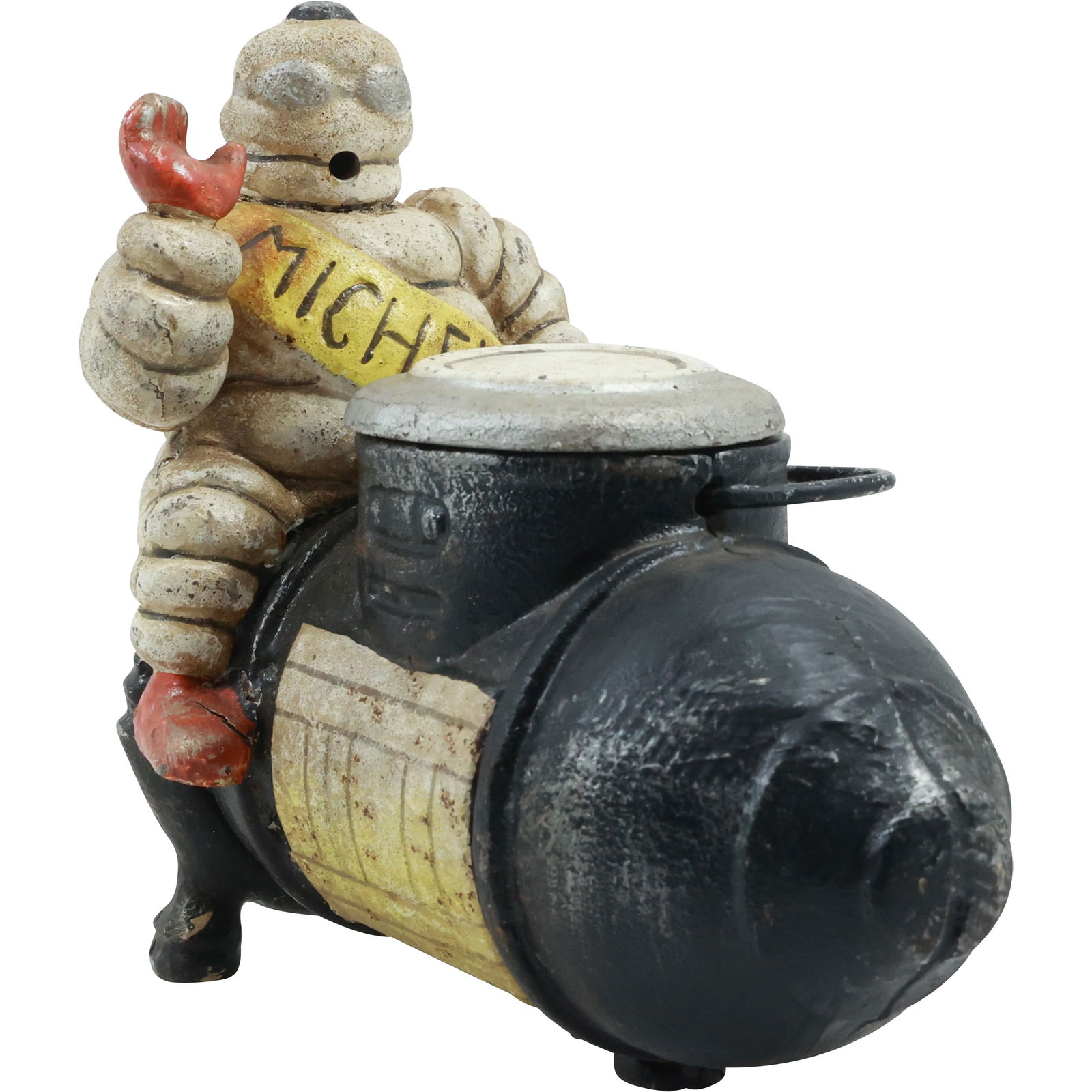 Novelty Cast Iron Michelin Man Bibendum on Air Compressor Statue Figure in Original Paint Finish (1 of 20)