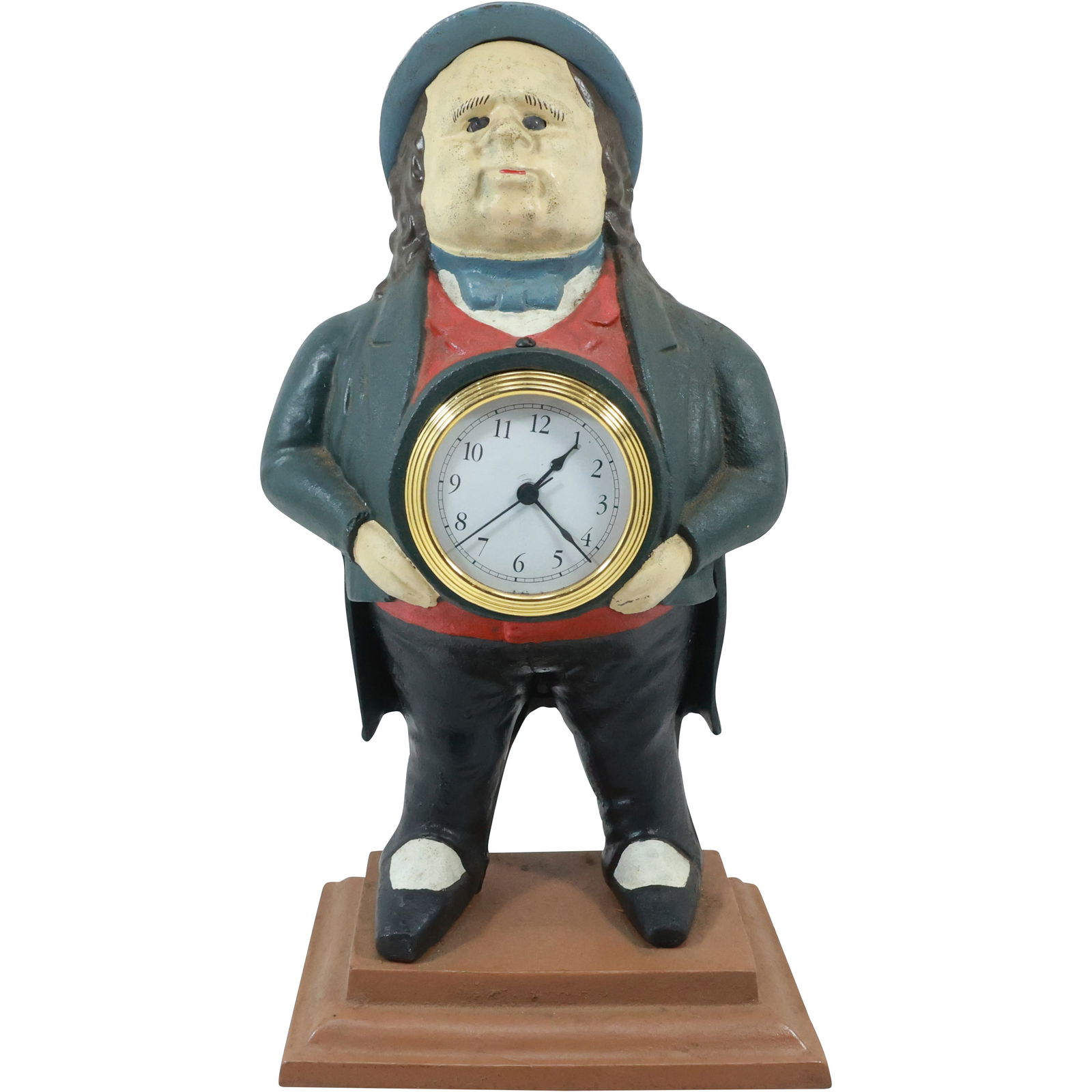 Novelty Cast Iron Benjamin Franklin Figural Statue Clock 15.75 in. height (1 of 20)