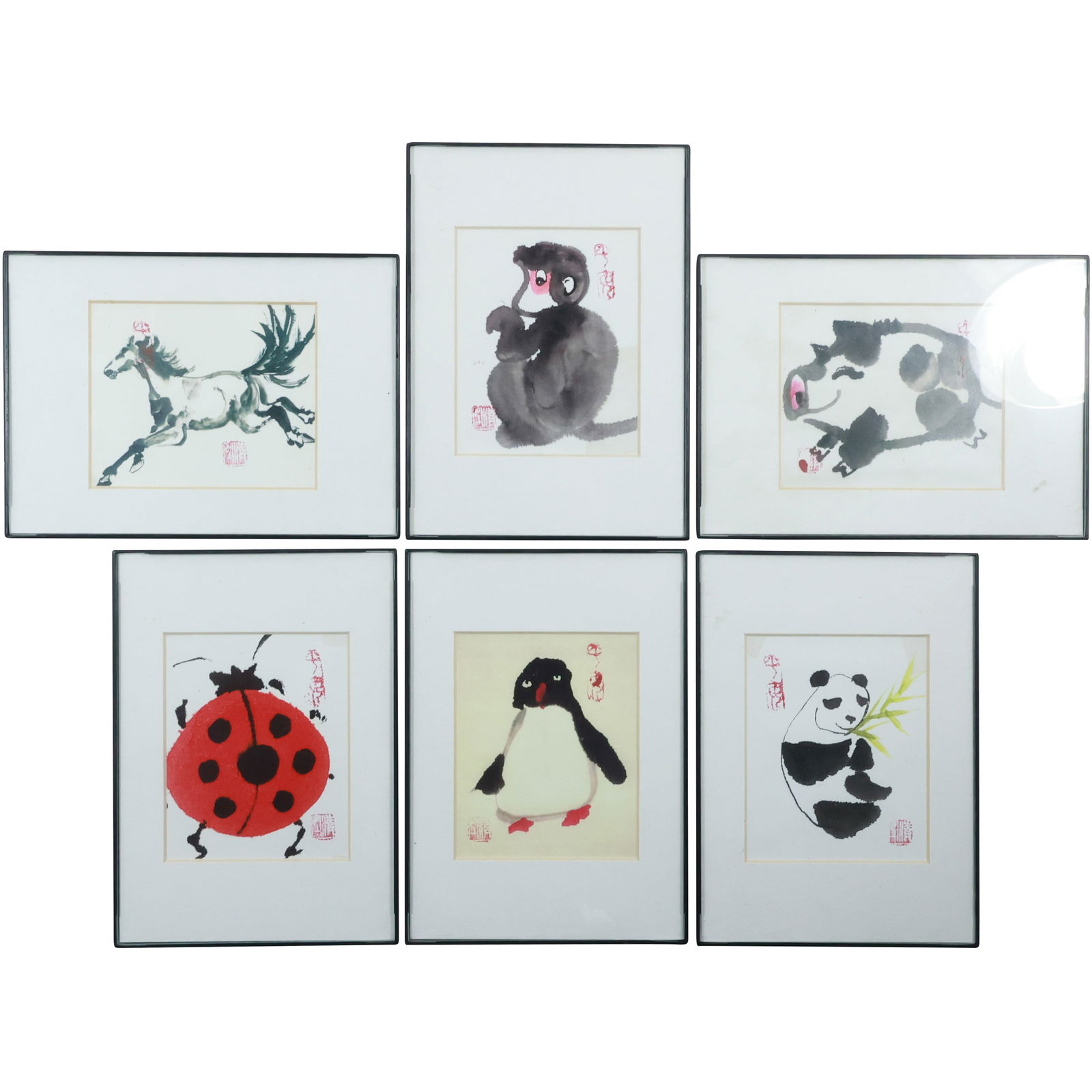 6 Assorted Small Chinese Watercolors of Various Animals , All Signed, Framed (1 of 19)