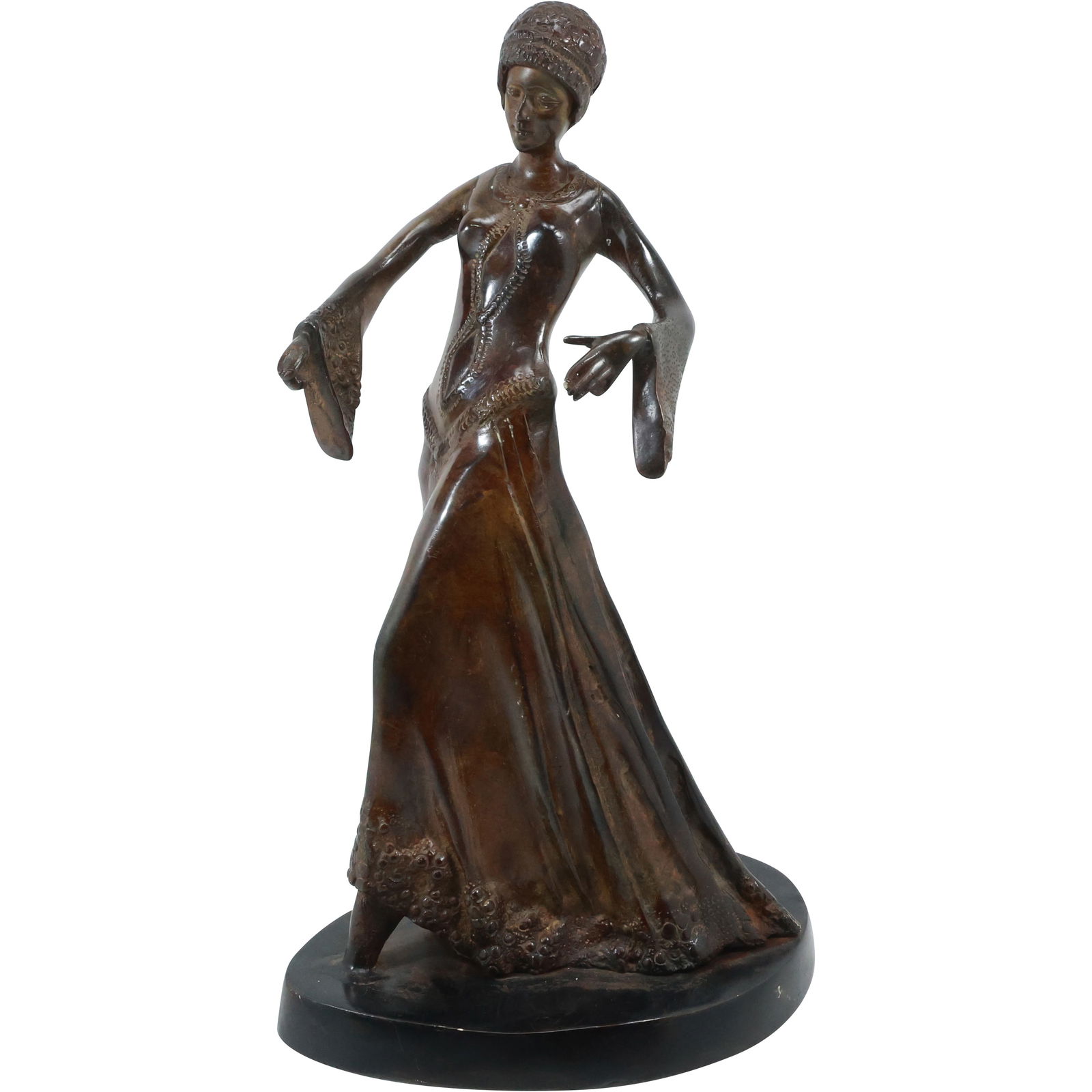 Art Deco Style European Solid Bronze Dancer Sculpture 15.5 in. height, good patina (1 of 20)