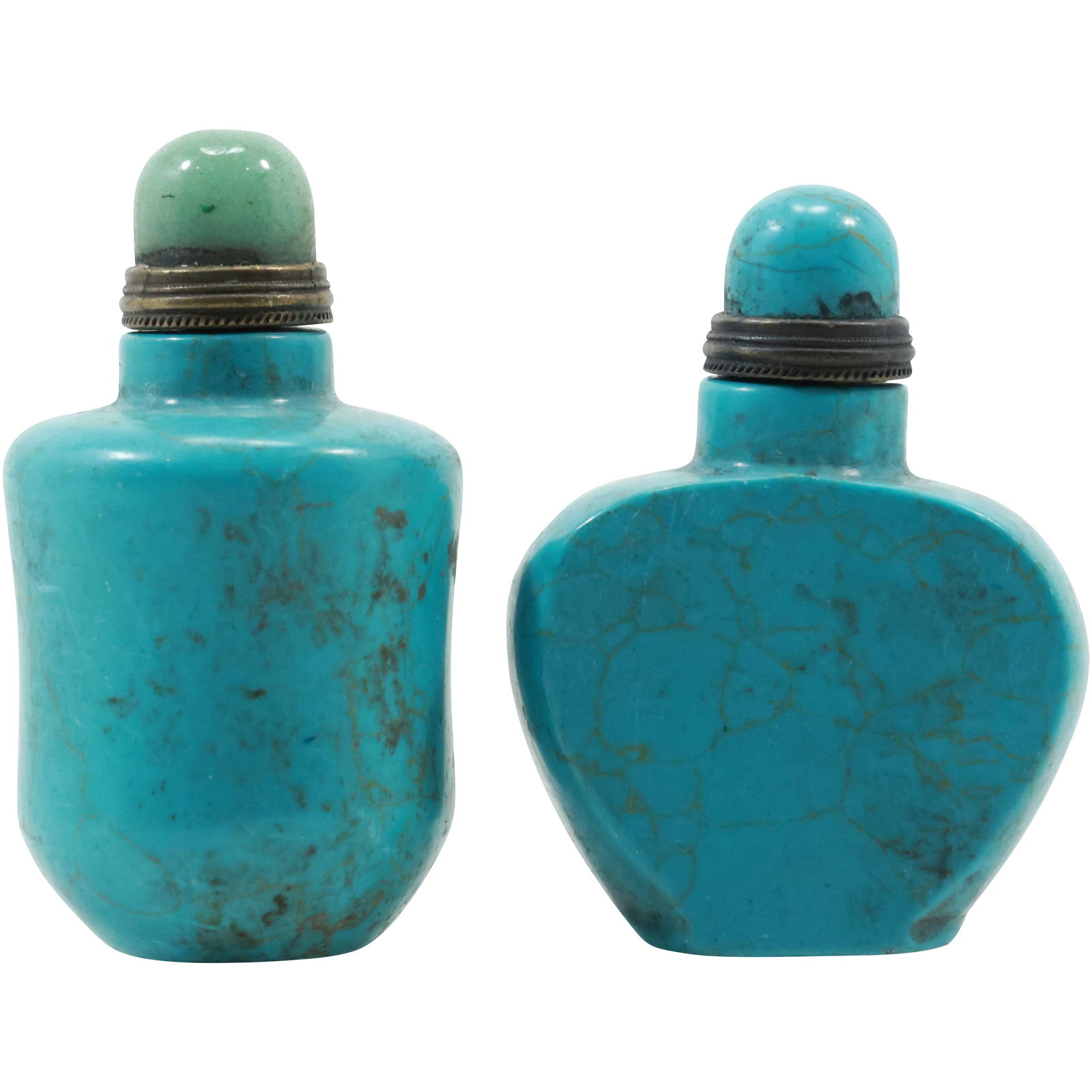 2 Antique Chinese Turquoise Snuff Bottles 2.5 in. height and 2.75 in. height (1 of 19)