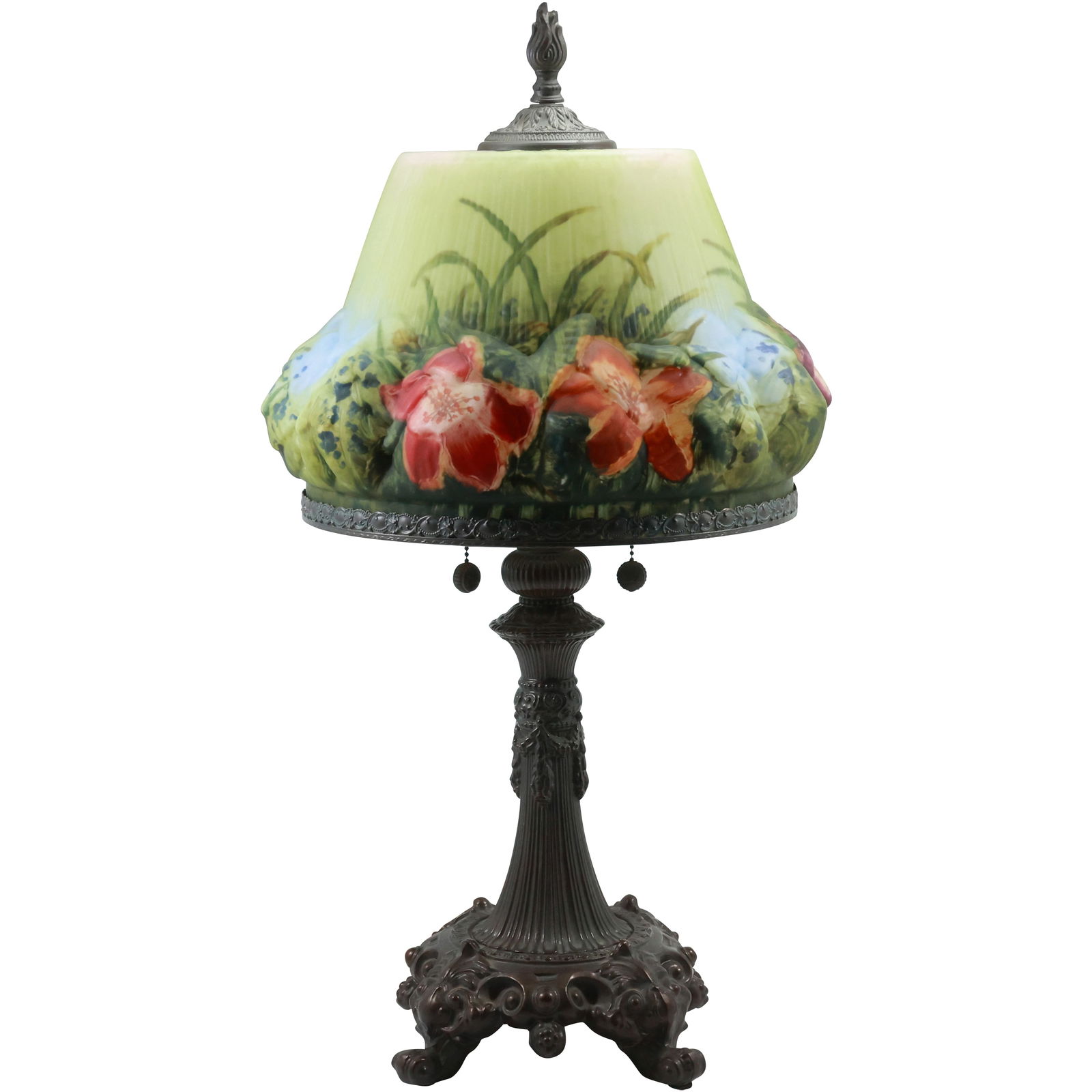 Green Hand Painted Glass Puffy Shade Table Lamp by Dale Tiffany 26 in. height x 13.75 in. shade (1 of 20)