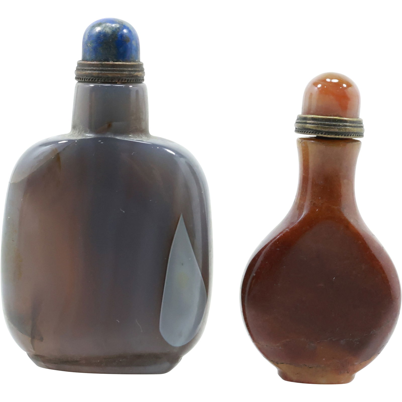 2 Antique Chinese Brown , Blue  Jade Glass Snuff Bottles, sizes 3.25 in. & 3 in. heights (1 of 20)