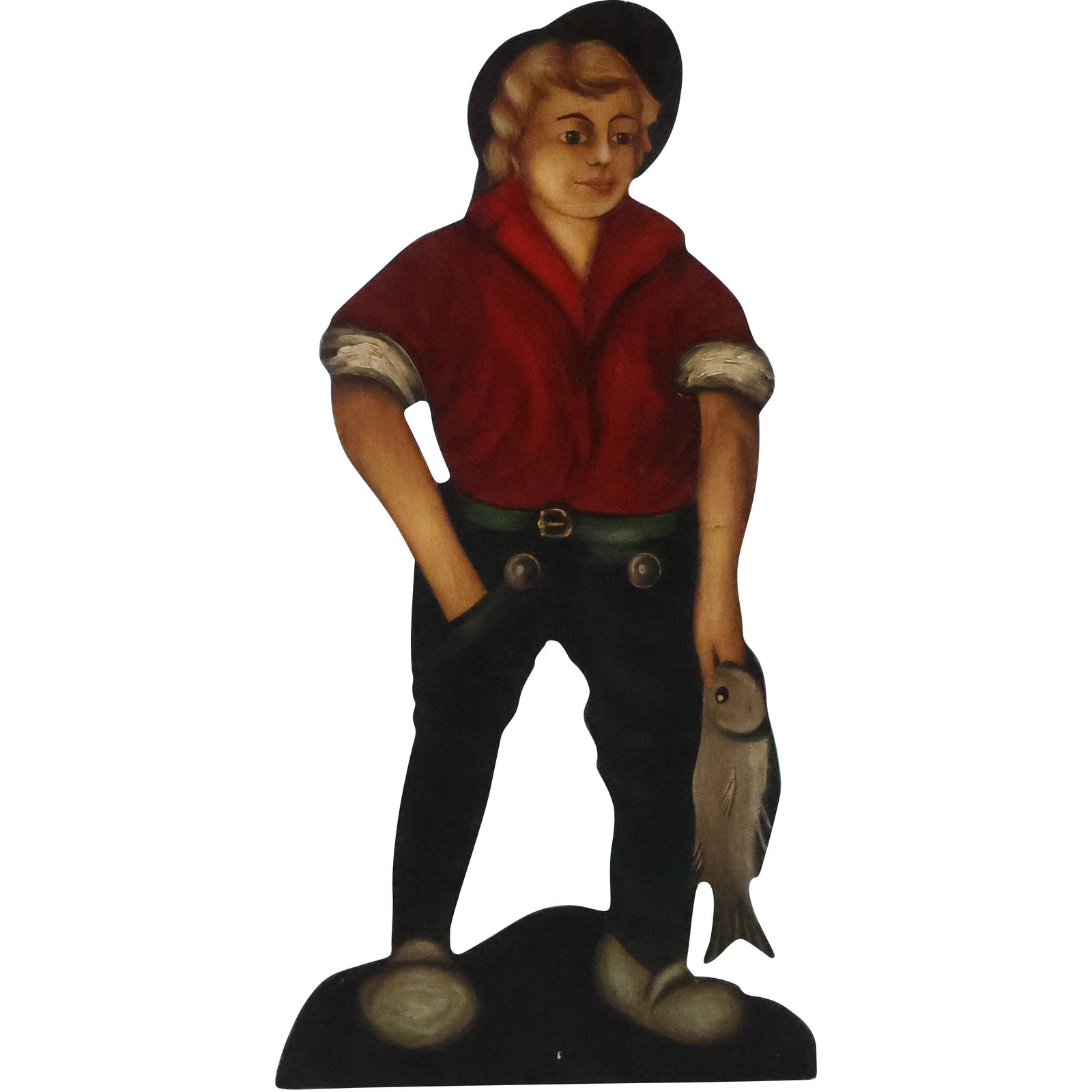 Folk Art Standing Wood Figure of a Fisherman in Original Paint Finish 38 inches height (1 of 20)
