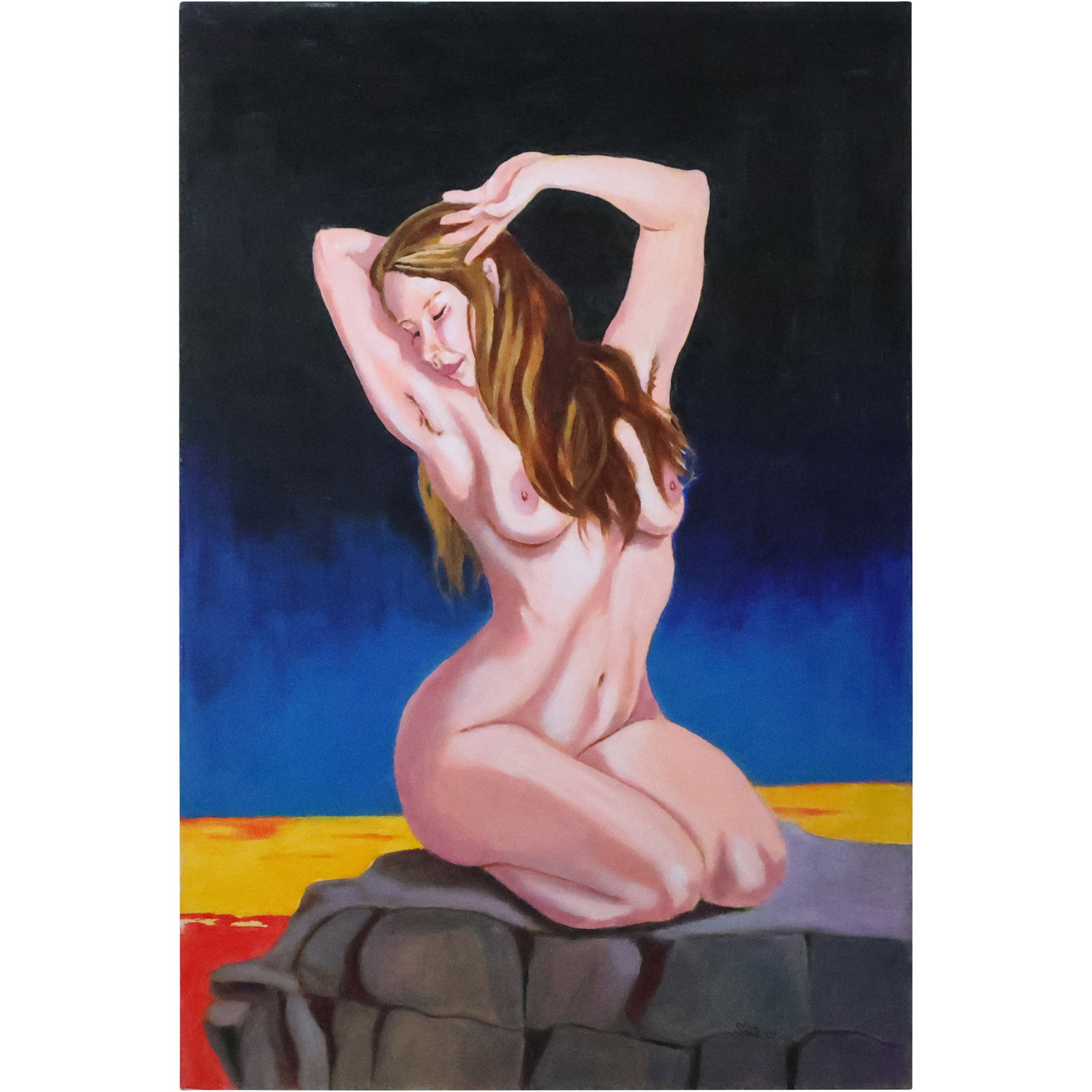 Signed Norman Strite 2007 "Night" Oil Painting Nude Woman on Rock: Signed Norman Strite 2007 "Night" Oil Painting Nude Woman on Rock size: 36 x 24 Norman Strite was a highly talented artist in the Albany NY area. He was best known for his pin-up paintings and nude fi