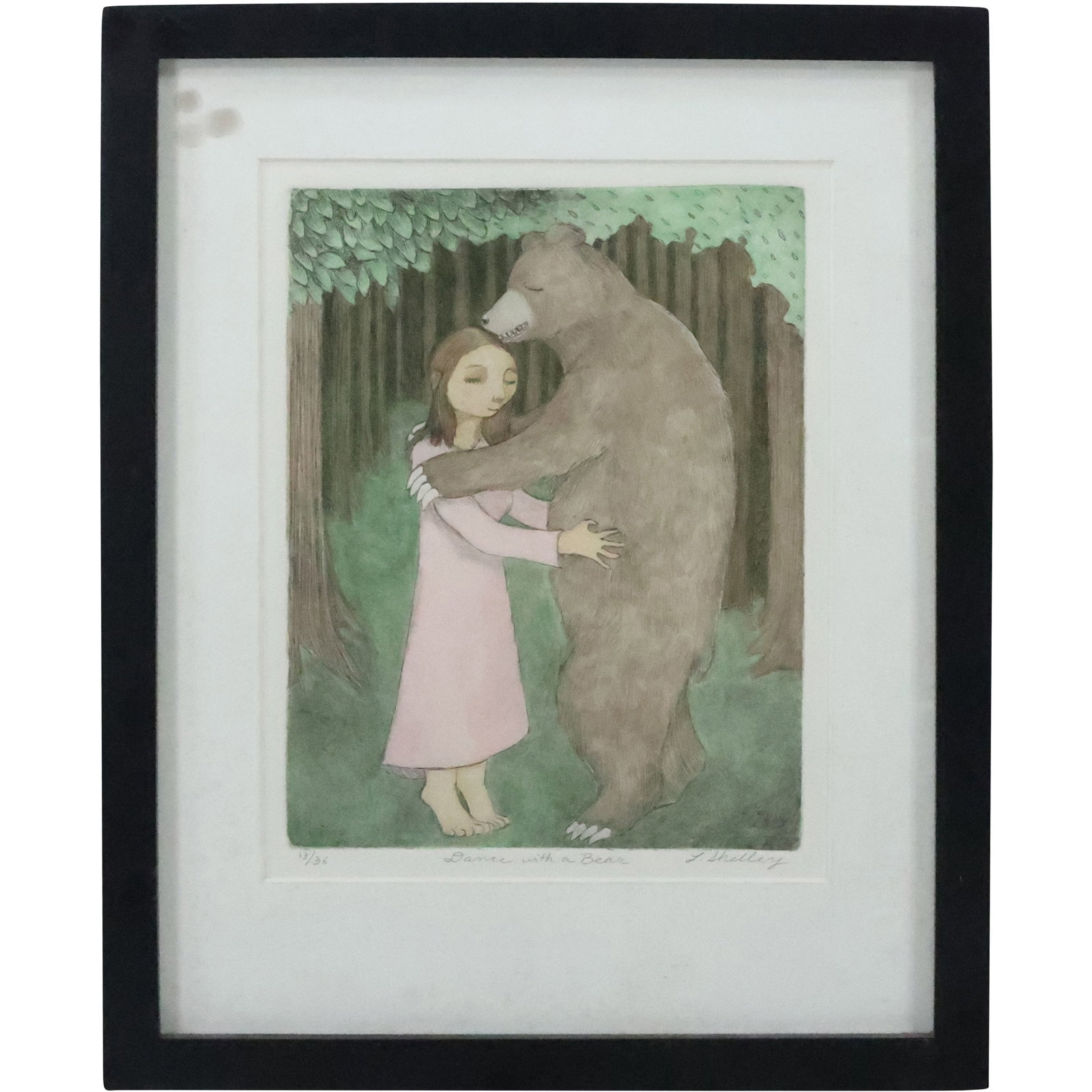 Lora Shelley "Dance with a Bear" Lithograph 13/36: Lora Shelley "Dance with a Bear" Lithograph 13/36 size: 10 x 8 matte, 15.25 x 12.25 outside frame