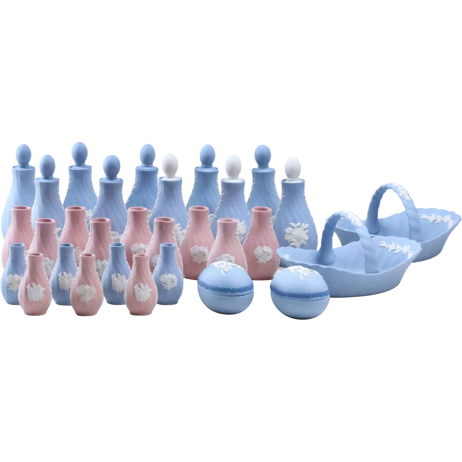 30 Assorted Wedgwood Blue and Pink Jasperware Bud Vases Perfume Bottles Baskets and Trinket Boxes (1 of 13)