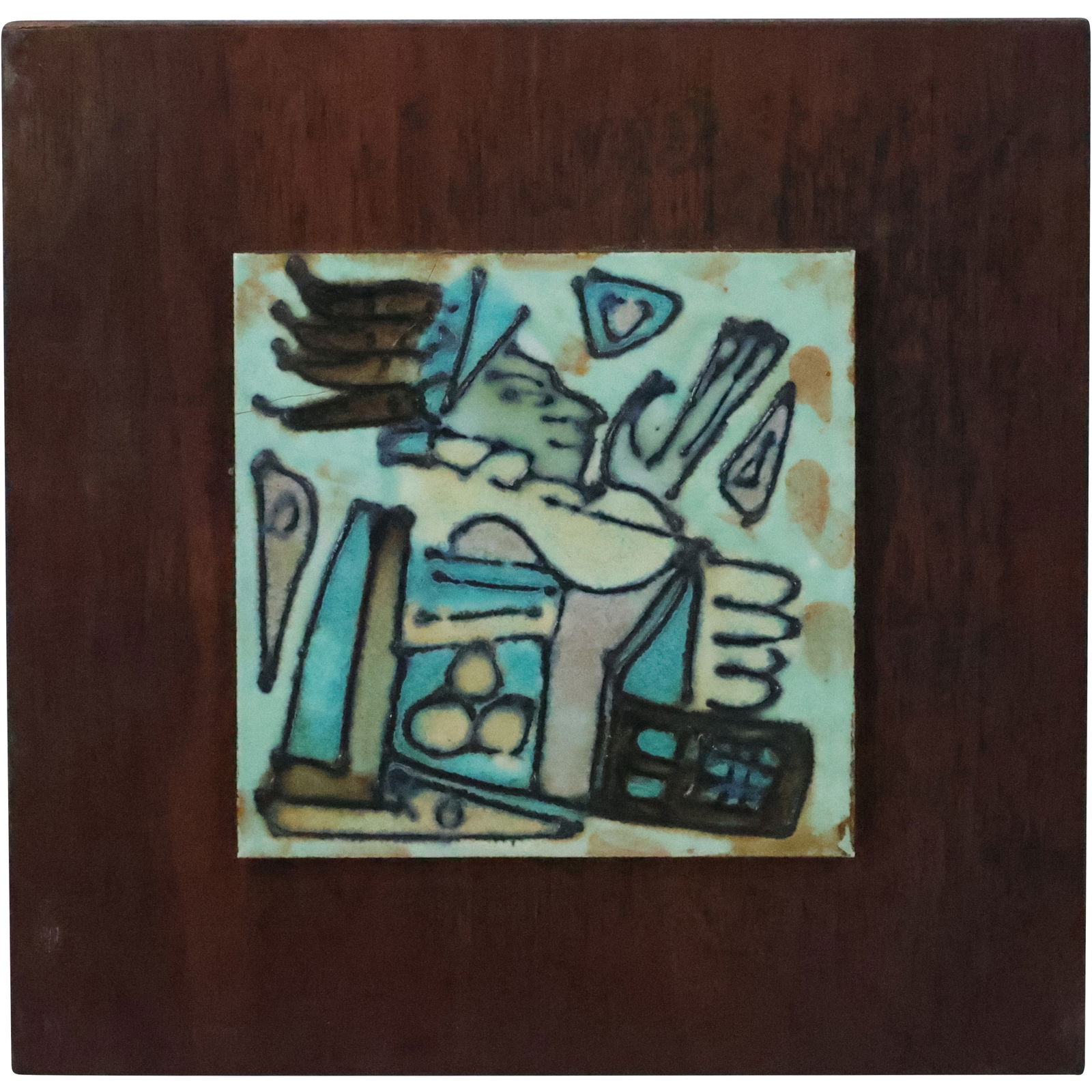 Harris Strong, Mid-Century Modern Abstract Tile Mounted on Wood Plaque Board (1 of 18)