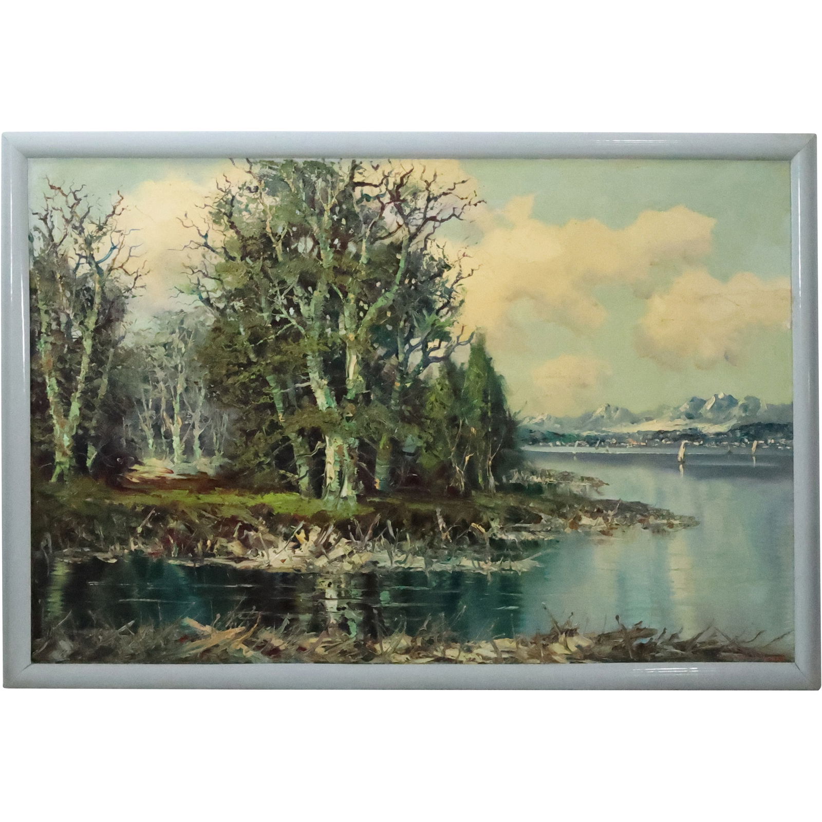 Ludwig Sohler [1907-1998 Germany] Oil on Canvas Landscape with Lake, Signed, Framed (1 of 18)