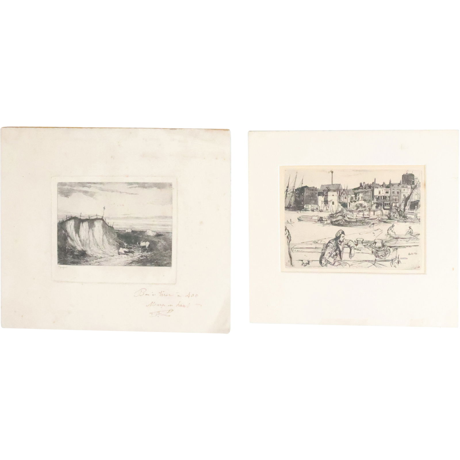 2 Engravings: James McNeil Whistler 1859 Black Lion Wharf and Frederic Henriet, Cliff & Sea (1 of 14)