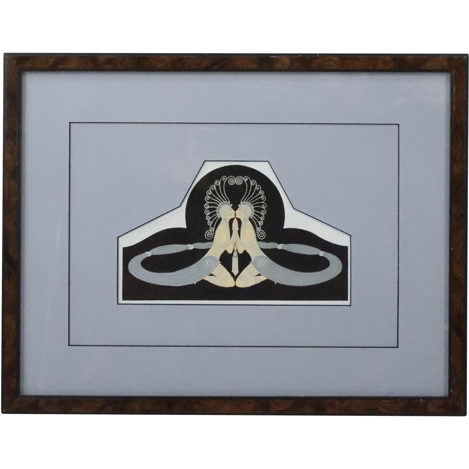 Framed 1926 ERTE "Le Bracelet" Embracing Art Deco Figures (1 of 12)