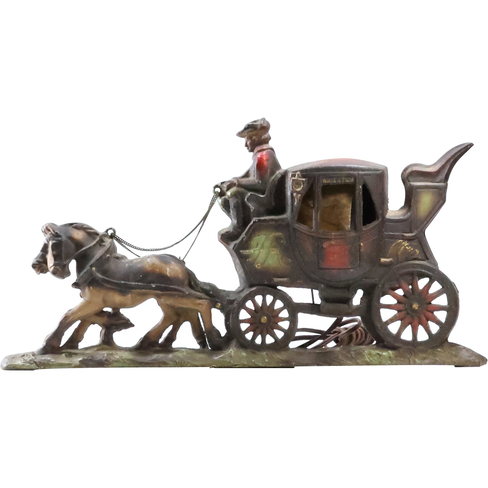 Stagecoach Horses Pulling Carriage Antique Cast Iron Doorstop Statue in Original Patina (1 of 14)