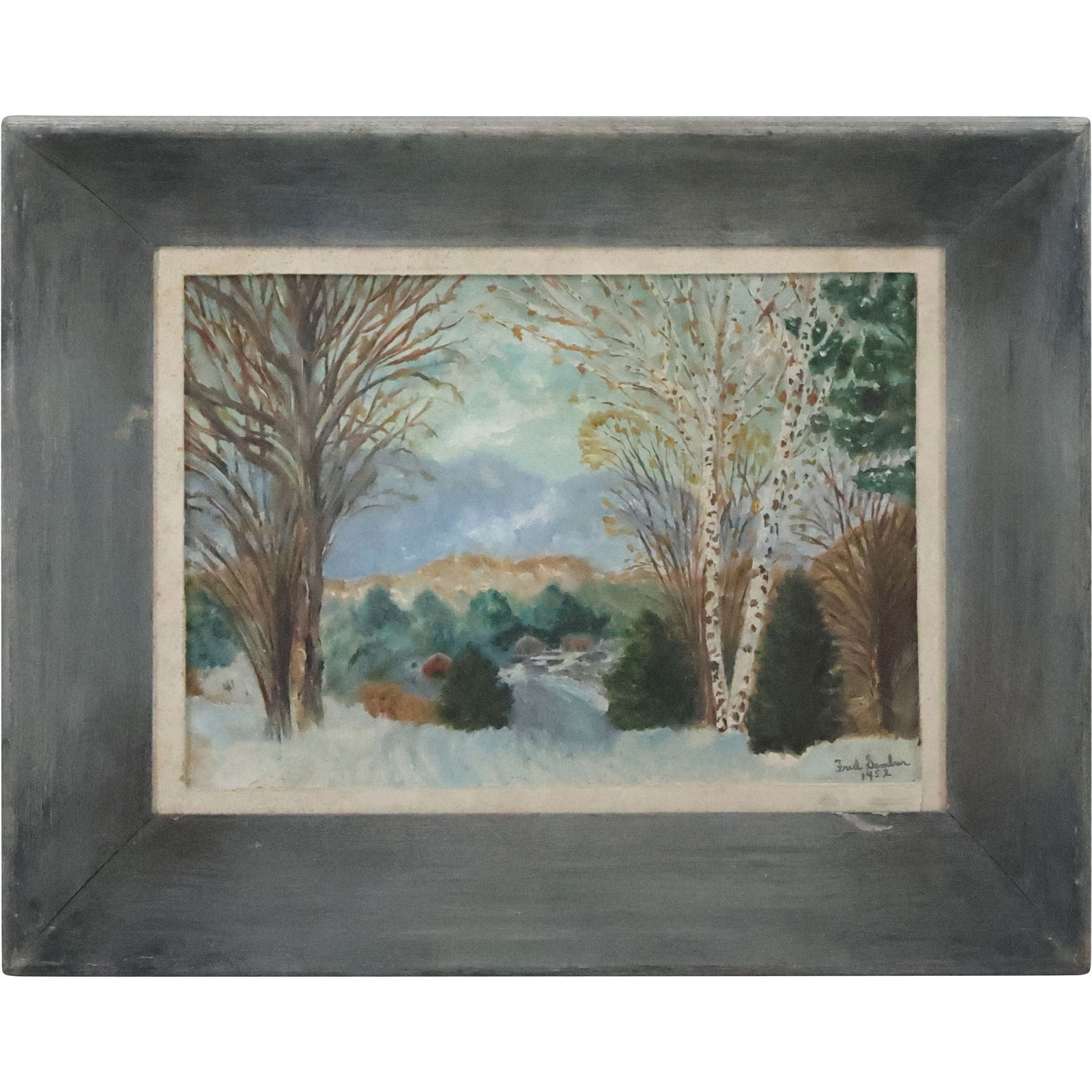 Fred Samber 1952, Oil on Board Painting Winter Landscape, Framed (1 of 16)