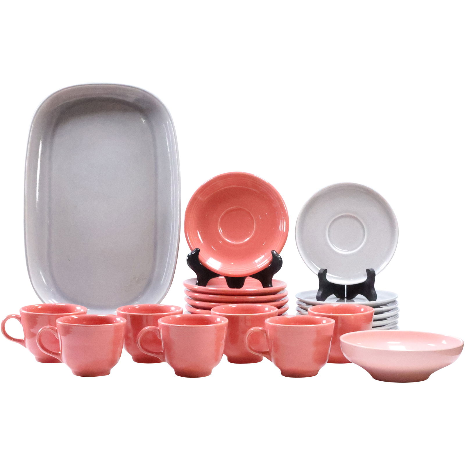25 Piece Lot of Pink and Gray Fiesta Ware Platter Cups and Saucers (1 of 12)