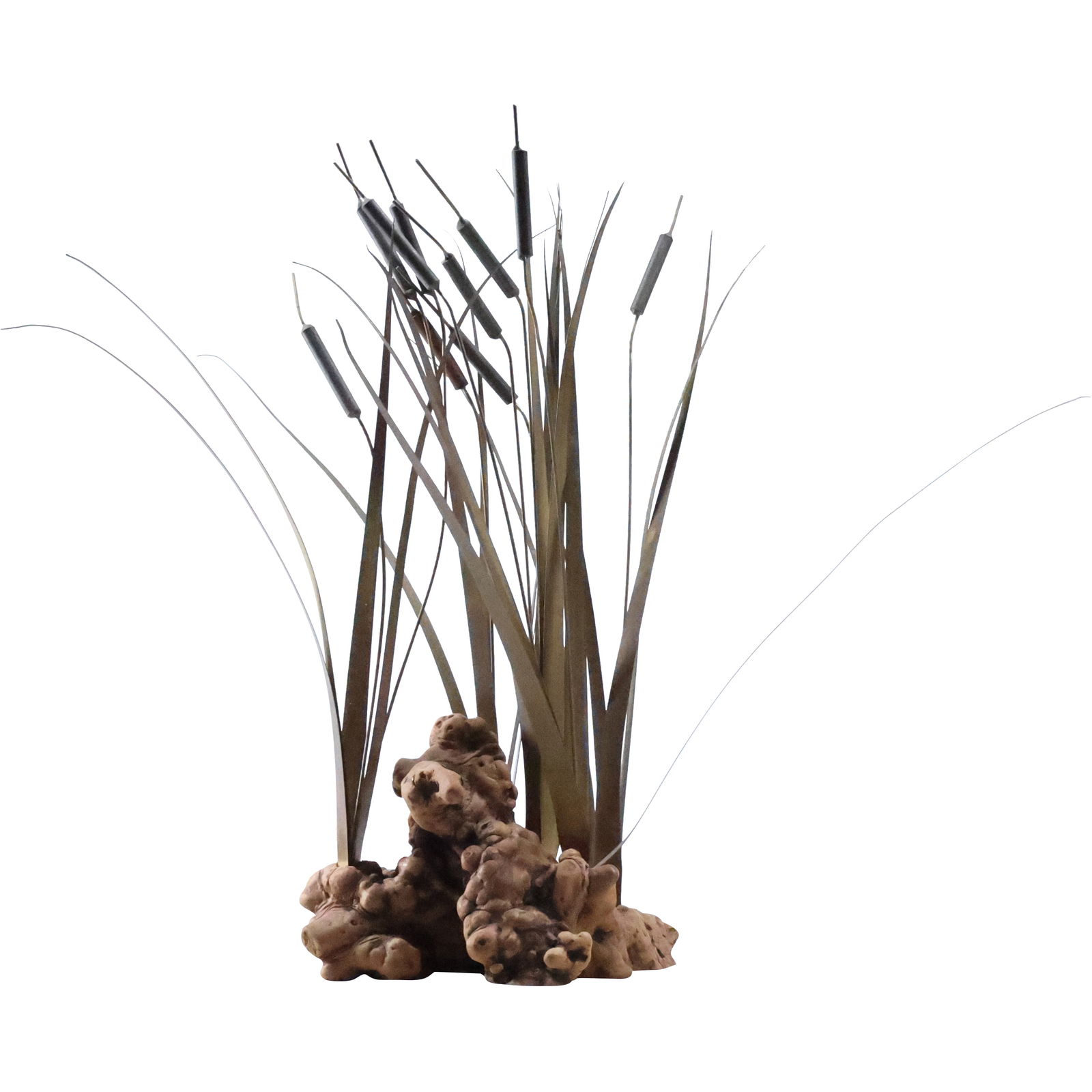Manner of Max Howard Mid Century Modern Brass Metal and Wood Cattail Sculpture 14 in. height (1 of 12)