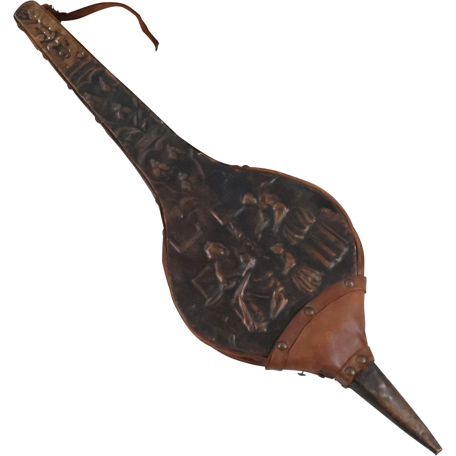 Antique Fireplace Bellows with Copper Relief Scene 23 inches length (1 of 13)