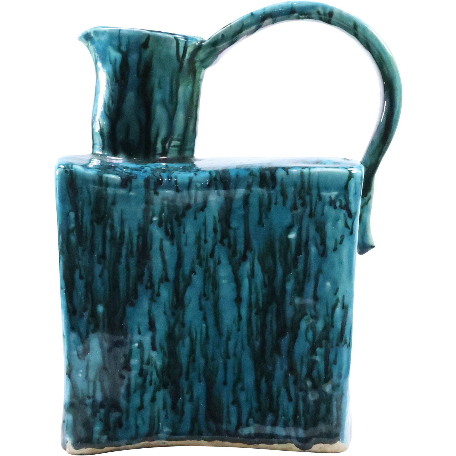 Mid-Century Modern Blue Glazed Ceramic Pitcher 11 inches height x 8.5 in. wide (1 of 12)