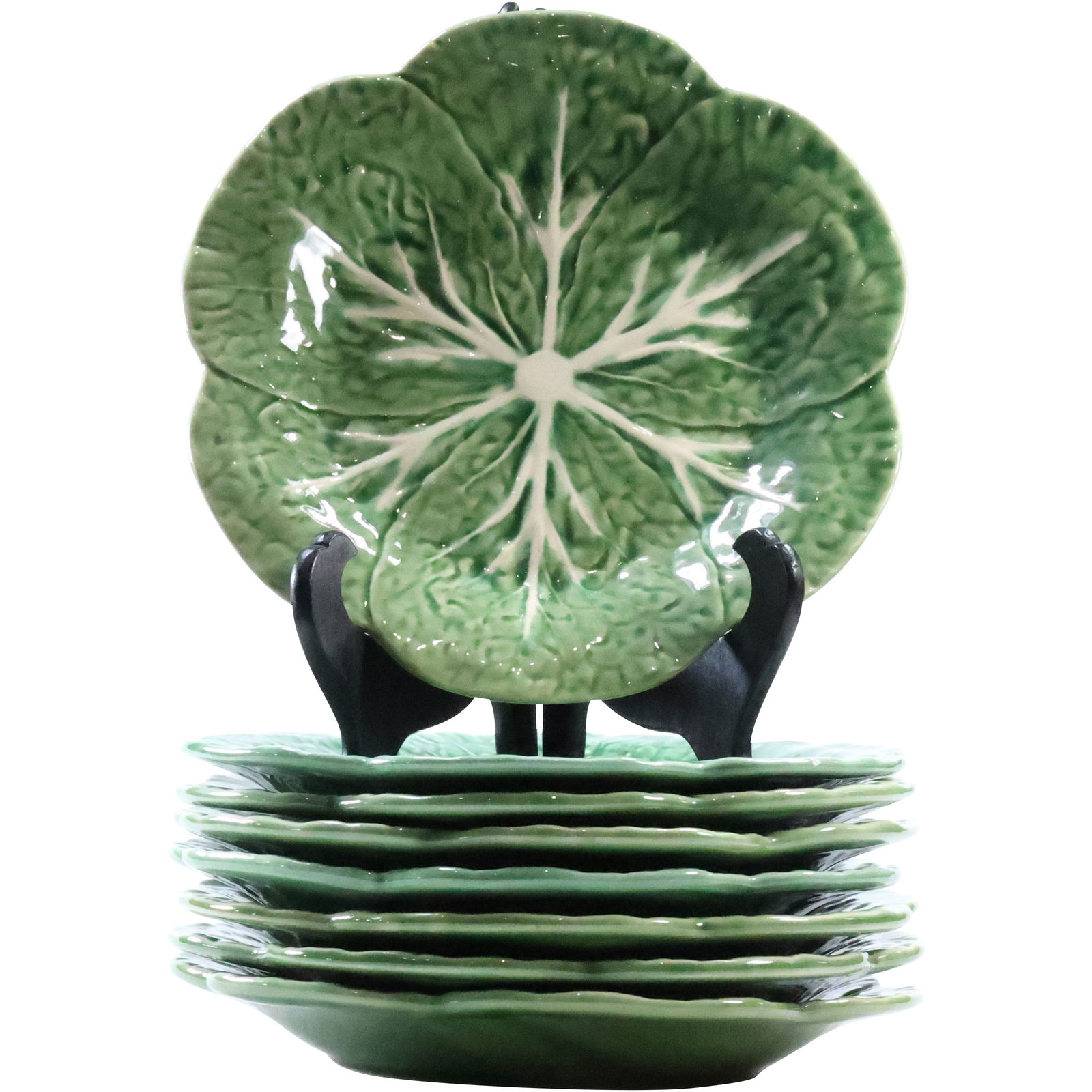 Set 8 Bordallo Pinheiro Portugal Green Cabbage Leaf Plates 9.25 in. diameter (1 of 11)
