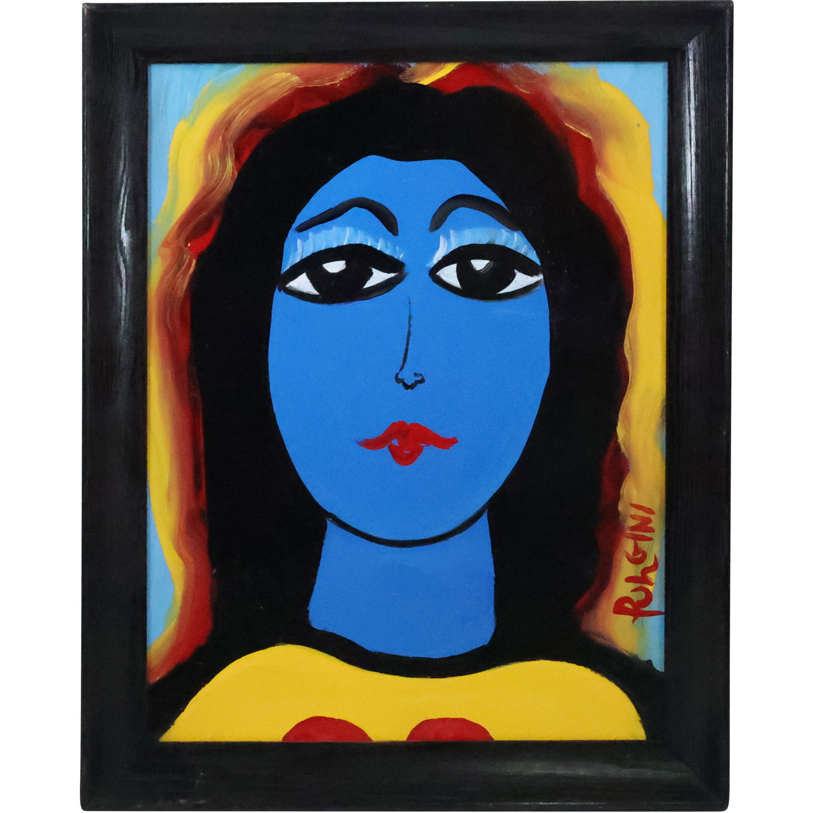 Thomas Pulgini, American, Oil on Board Painting Abstract Portrait of Blue Woman, Signed, Framed (1 of 12)