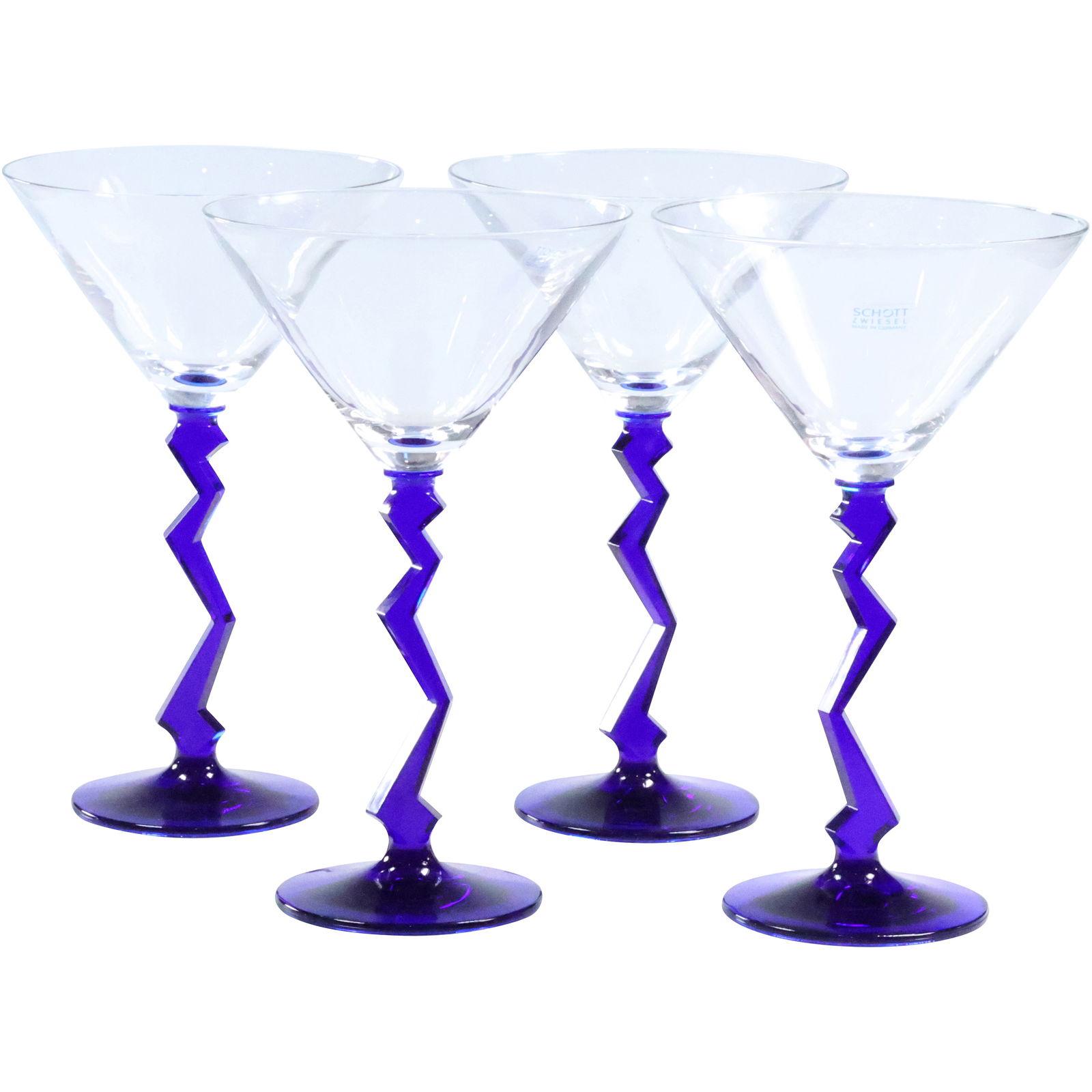Set of 4 Schott Zwiesel Memphis Style Cobalt Blue Zigzag Martini Glasses (1 of 10)