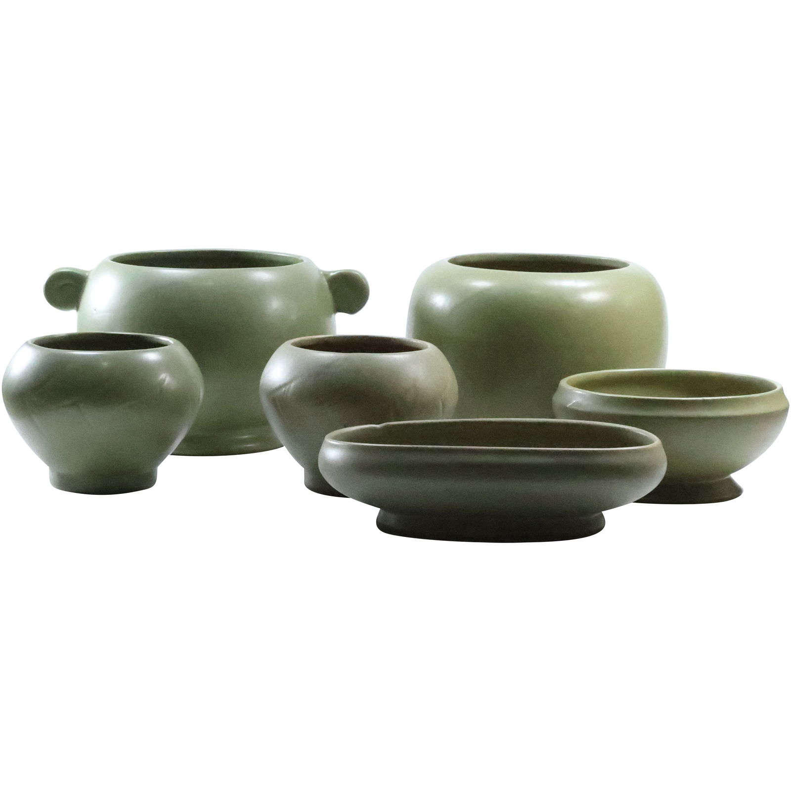 6 Pcs. Assorted Floraline USA Green Pottery Bowls / Vases - Various Sizes, Shapes (1 of 13)