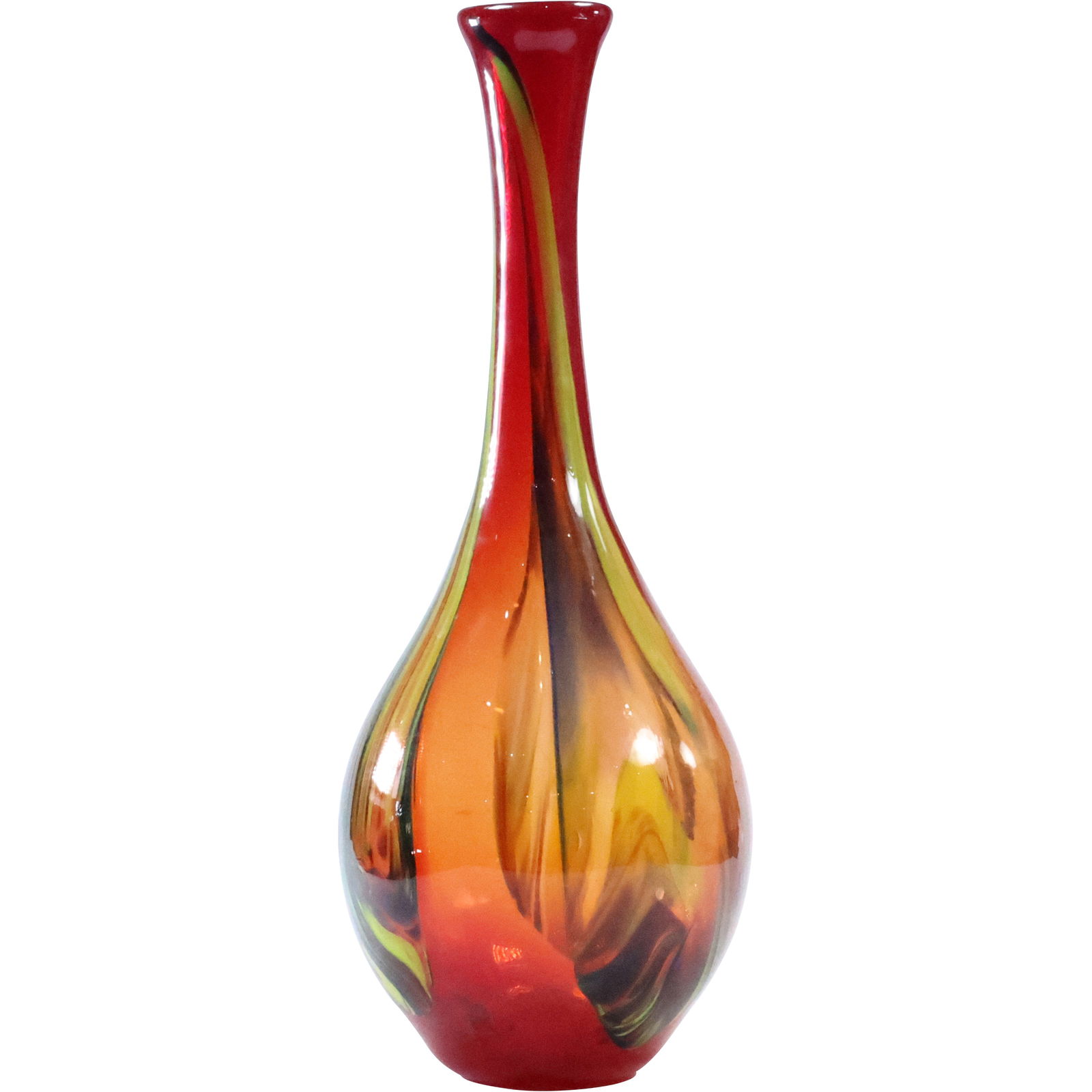 Tall Murano Art Glass Red Bottle Neck Vase 14.75 inches height x 5.5 in. diameter (1 of 12)