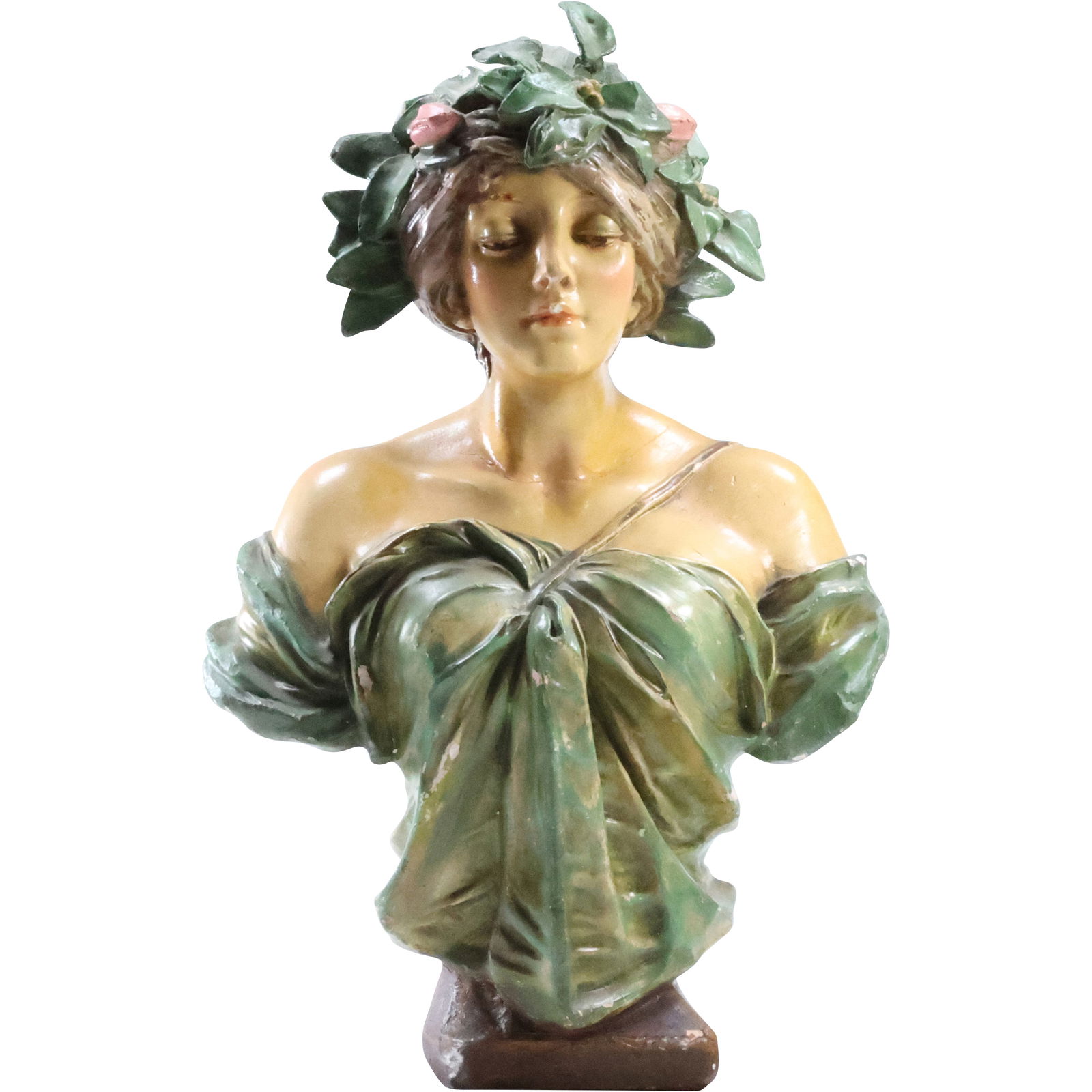 Ernst Wahliss Style Art Nouveau Bust of Daphne in Hard Plaster Composition, As-Is (1 of 13)
