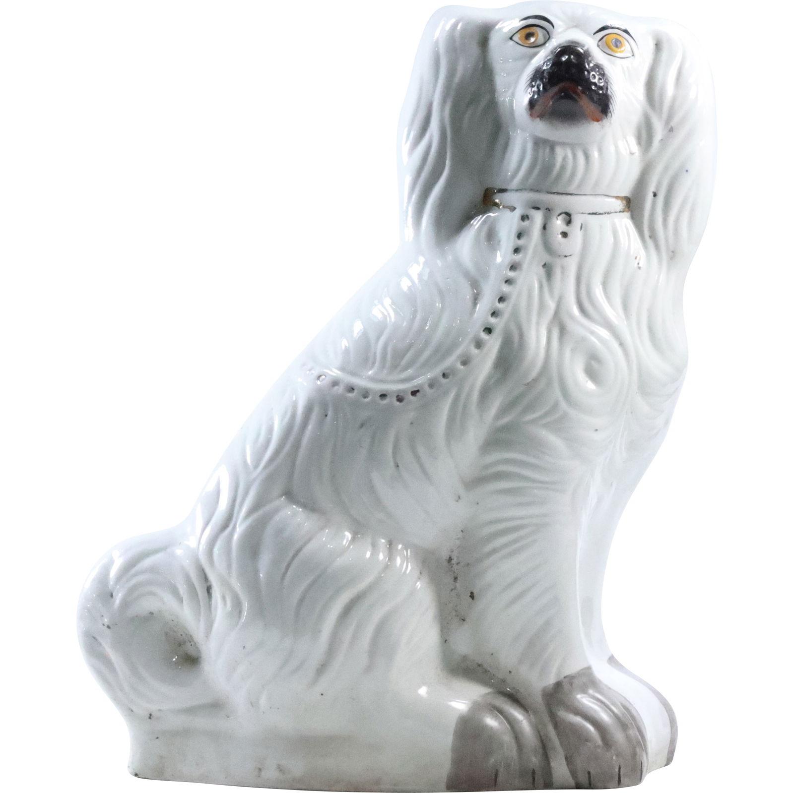 Large Staffordshire Porcelain White Dog Figure Statue 14 inches height x 10.5 in. x 5 in. (1 of 13)