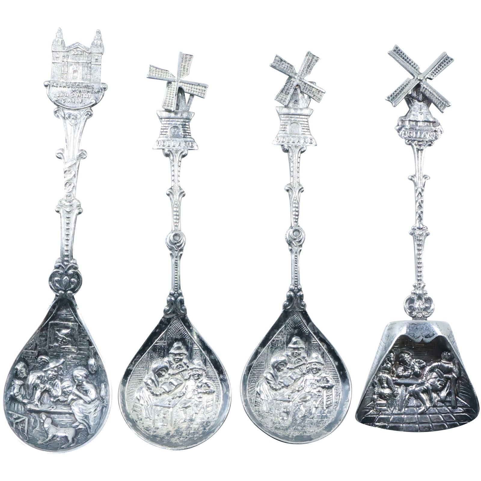4 Sterling Silver Made in Holland Fancy Scenic Collector's Spoons, weighs 77.4 grams, 5 1/2 in. (1 of 18)