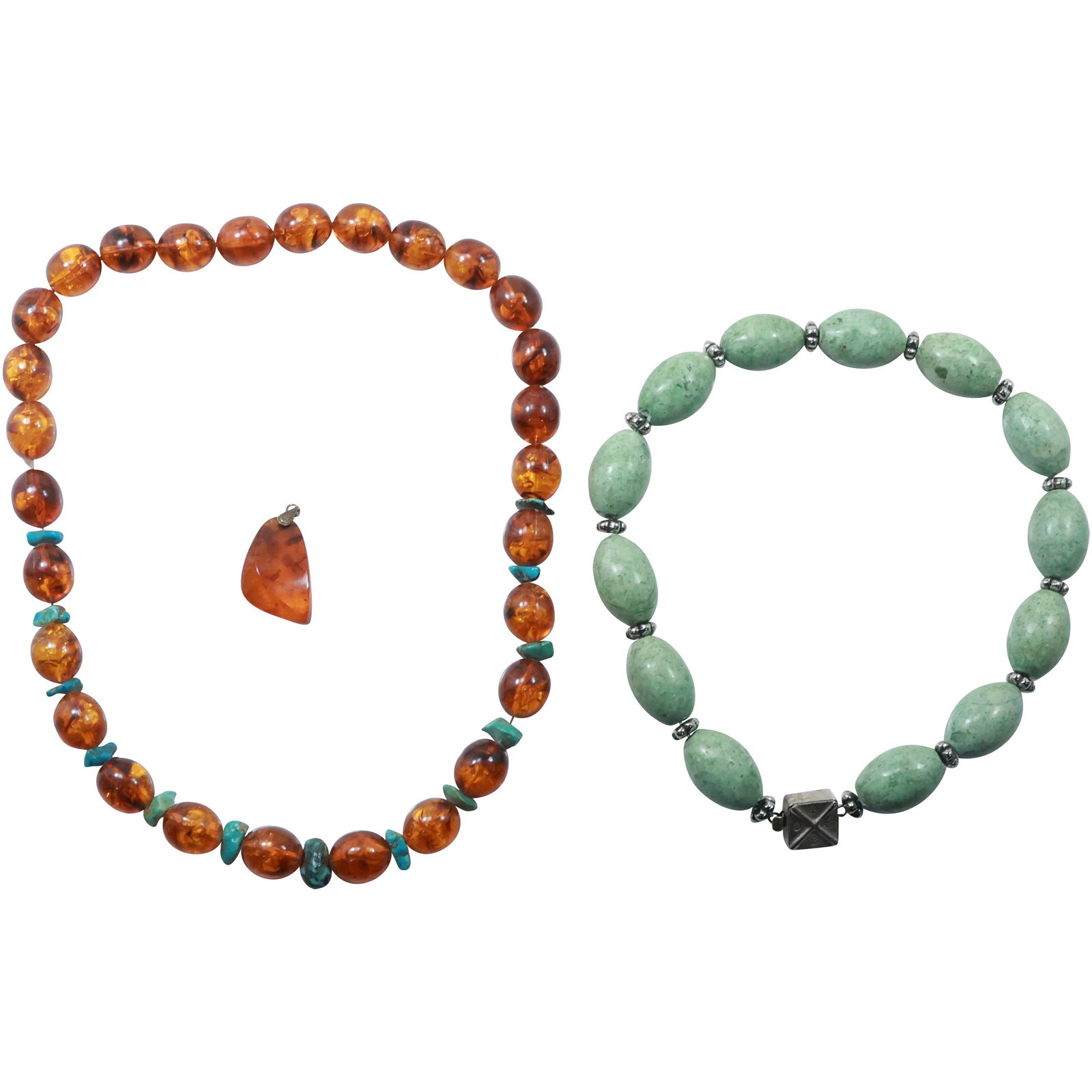 Reconstituted Amber Bead Necklace 36 in. and Reconstituted Pendant Hydrogrossular Beads (1 of 15)