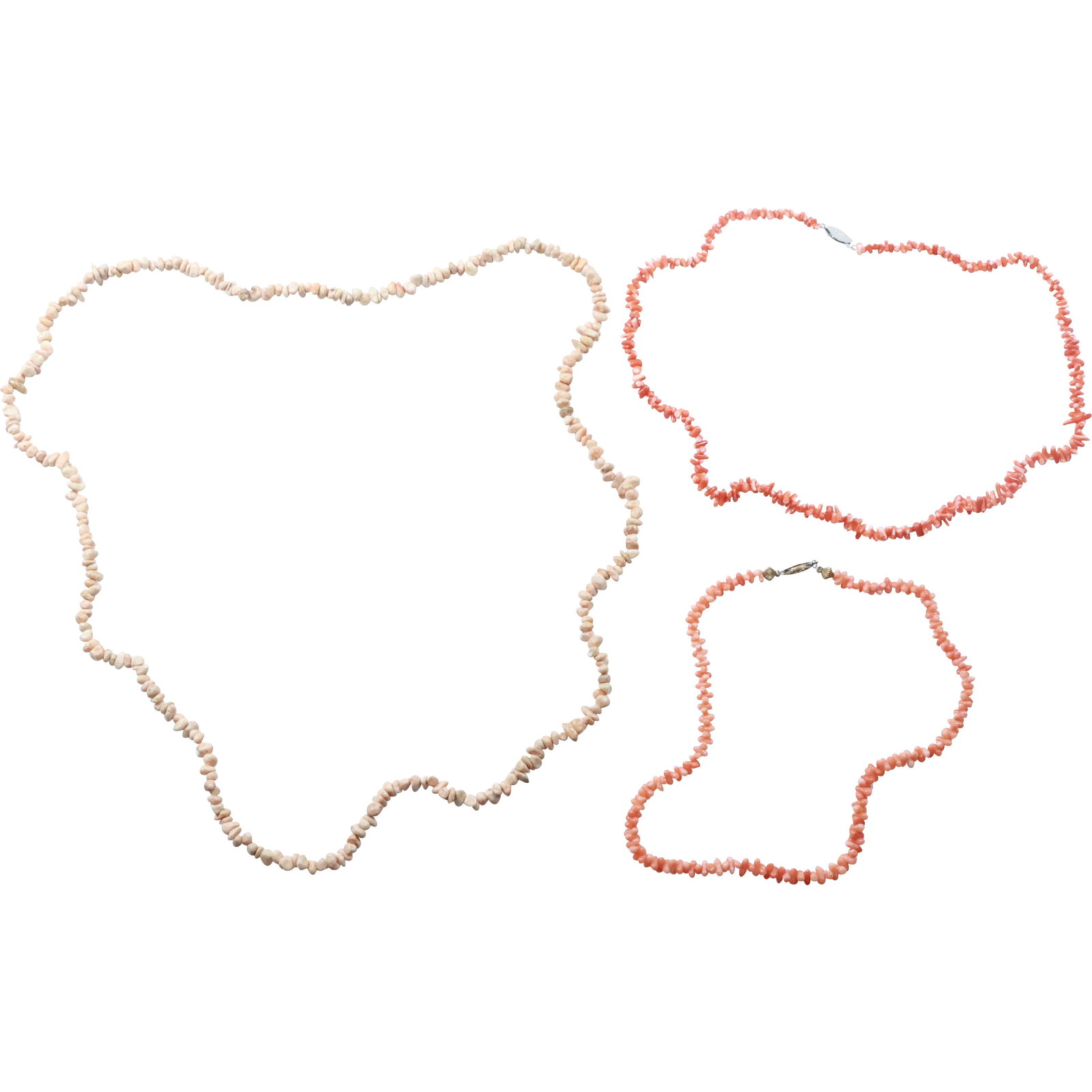 [3] Silver Clasp Coral Necklace 22 in.; 12K GF Coral Bead Necklace 16 in.; Coral Chip Necklace (1 of 19)