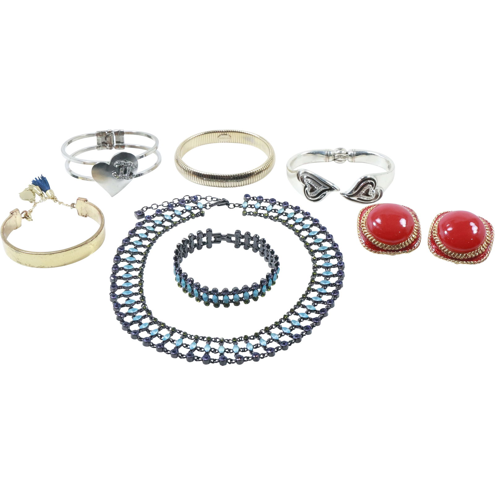 8 Piece Assorted Costume Jewelry: Park Lane Gold Tone Snake Bracelet; Silver Tone Heart Bracelet; (1 of 19)