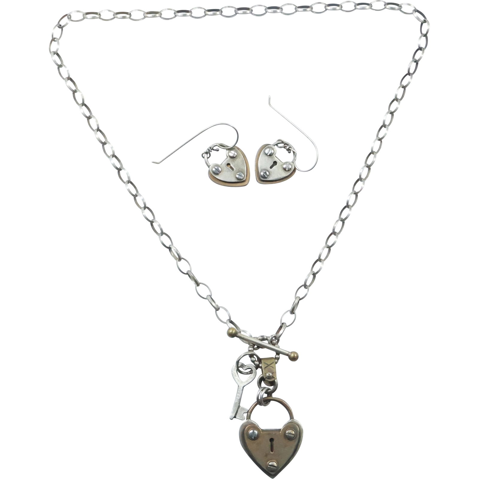 3-Pc. Techno-Romantic Thomas Mann Mixed Sterling Silver and Brass large "O" Links Necklace, (1 of 16)