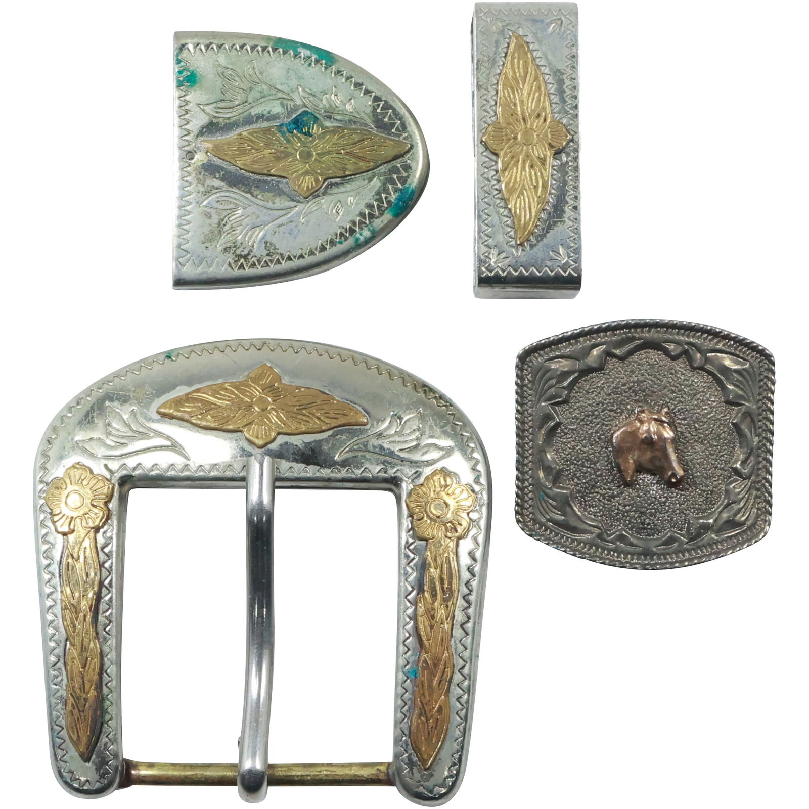German Silver Southwestern Belt Buckle; Belt Buckle Horse; Belt Tip, Belt Place Holder (1 of 14)