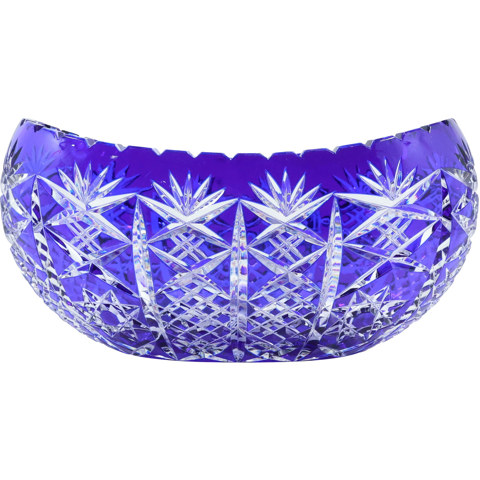 Beautiful Bohemian Cobalt Blue Glass Cut to Clear  Bowl 10 inches length (1 of 19)