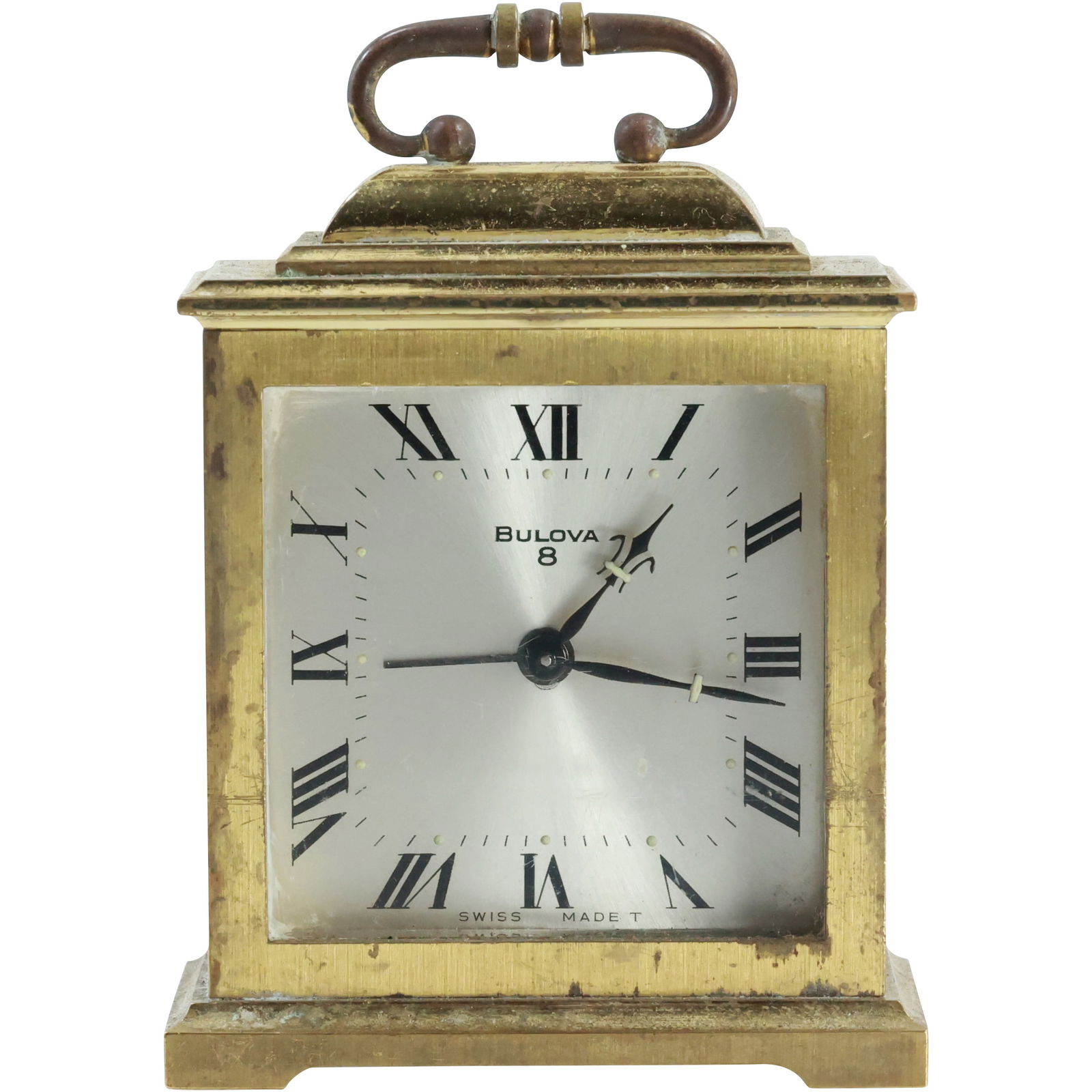 Bulova 8 Swiss Brass Case Carriage Desk Clock 3.75 in. height x 2.75 in. wide (1 of 14)