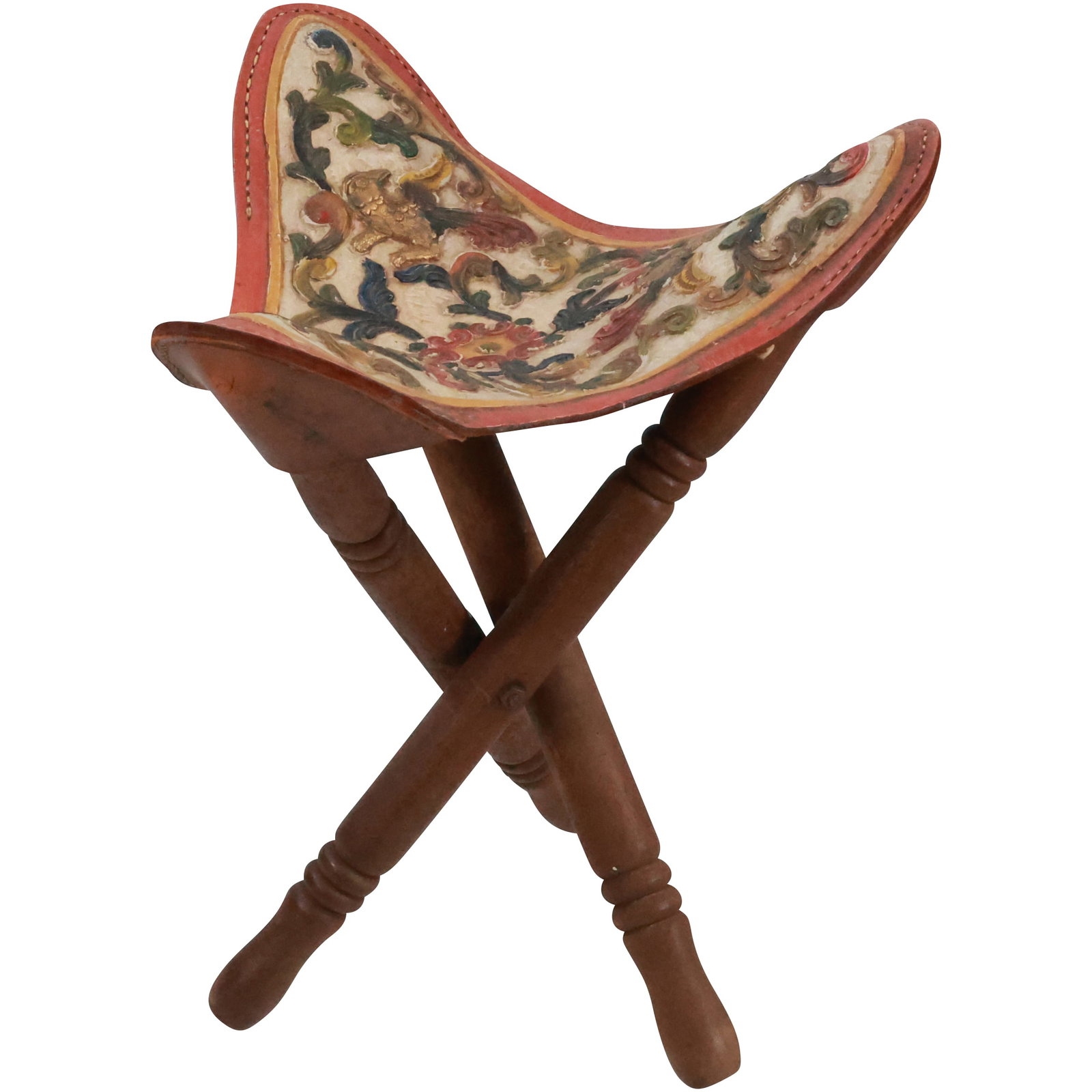 Tripod Stand Stool with Hand Tooled Leather Renaissance Design 24 in. height x 16 in. wide (1 of 18)