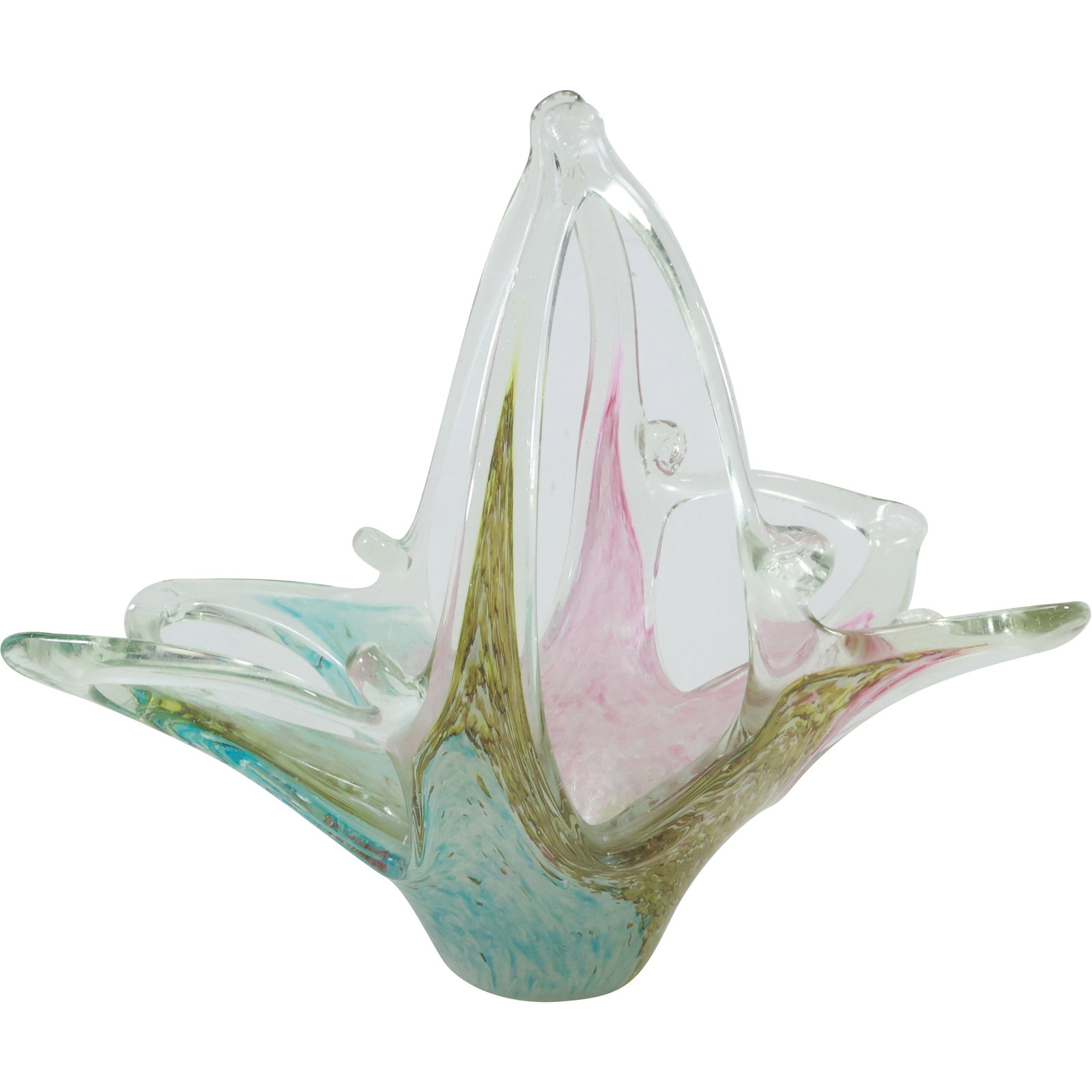 Murano Art Glass Multi Color Free Form Basket with Handle 12.75 in. height x 14 in. length: Murano Art Glass Multi Color Free Form Basket with Handle 12.75 in. height x 14 in. length. size: 12.75x14 shelf: B