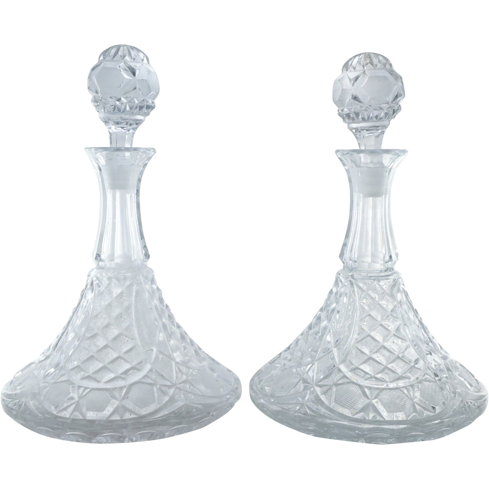 Matched Pair Crystal Glass Ship's Liquor Decanters with Stoppers 11.25 in. height (1 of 20)