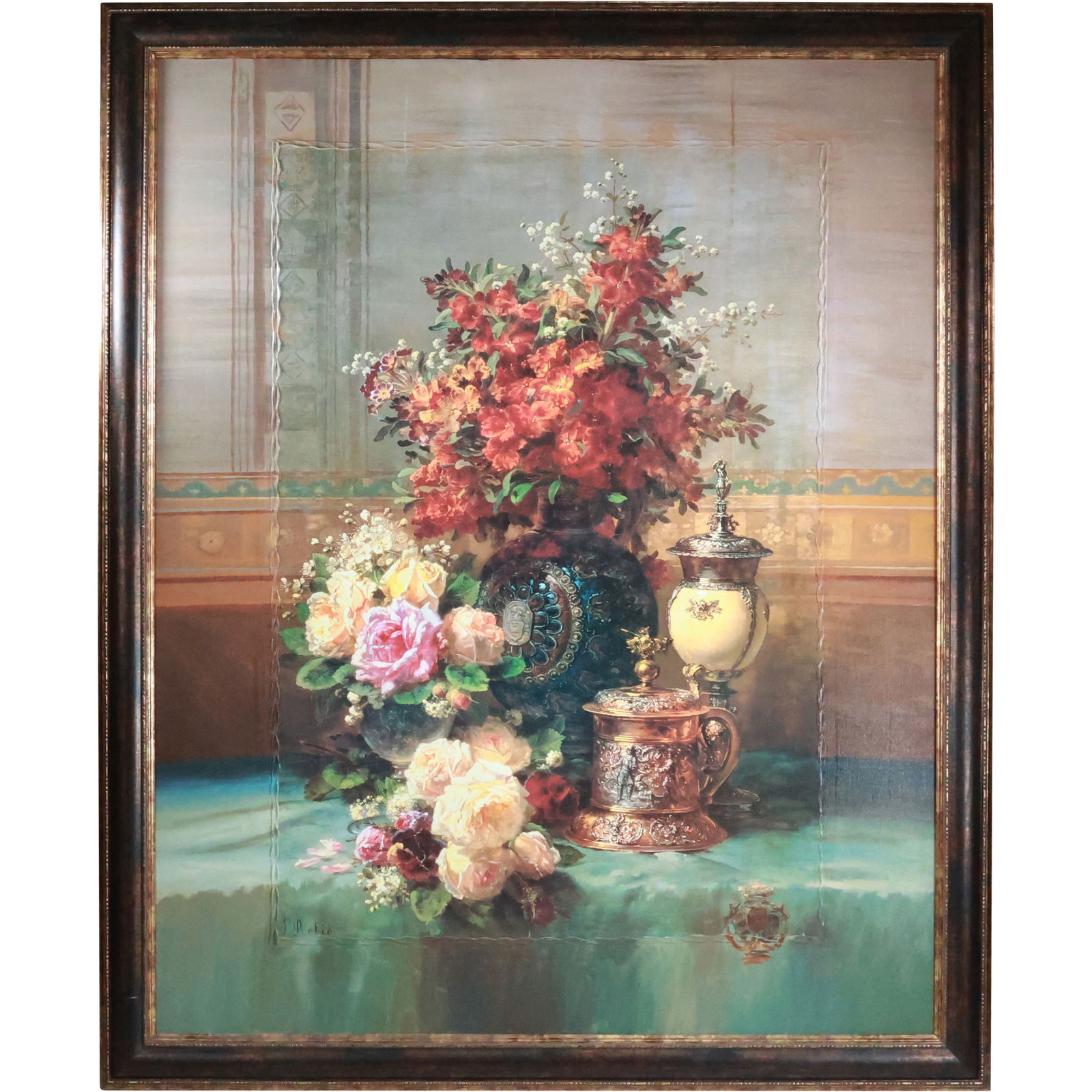 Large Size 20th C. Giclee on Canvas Fine Decorative Still Life after Jean Baptiste Robie, Framed (1 of 20)