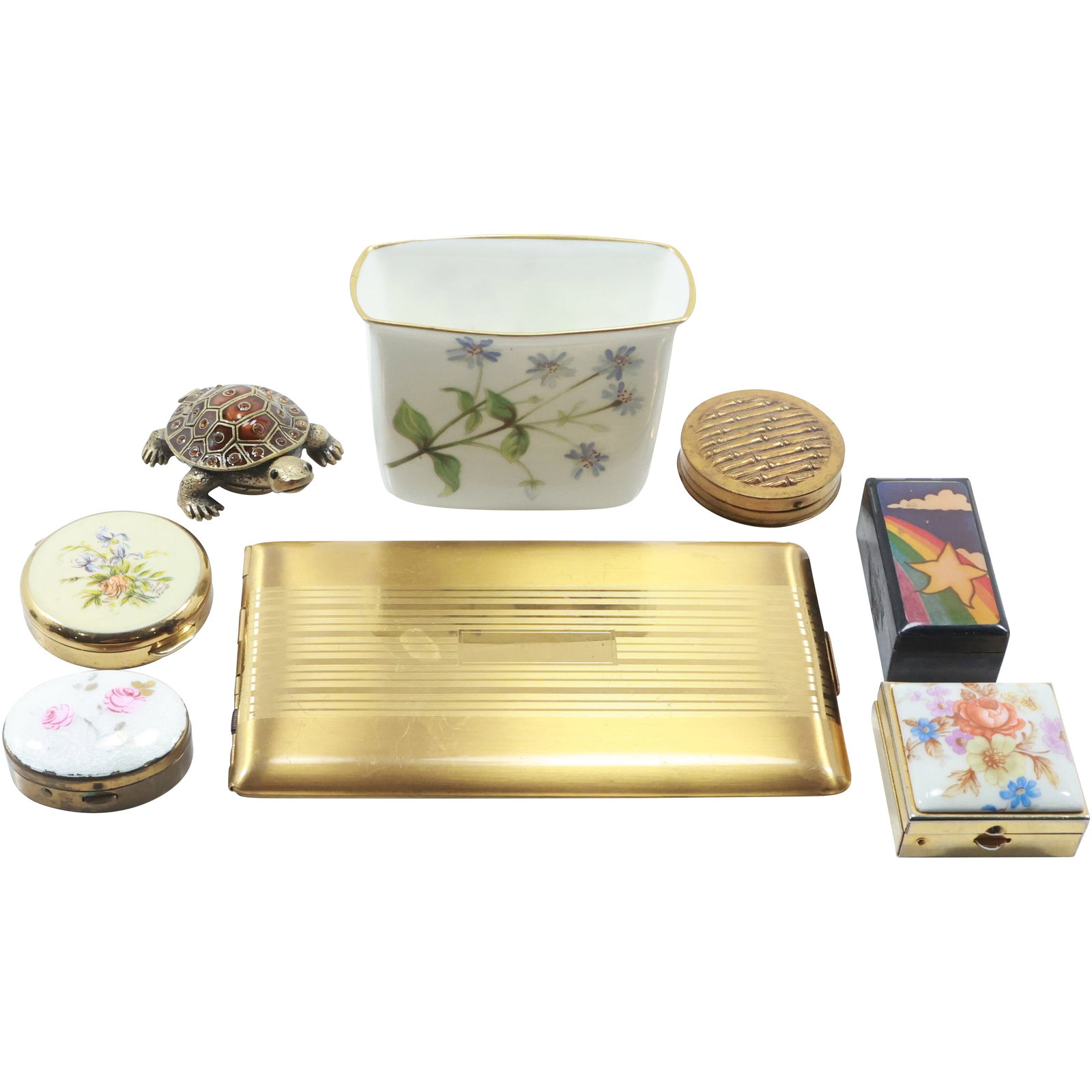 7 Assorted Vintage Compacts and 1 Lenox Porcelain Small Vase (1 of 19)