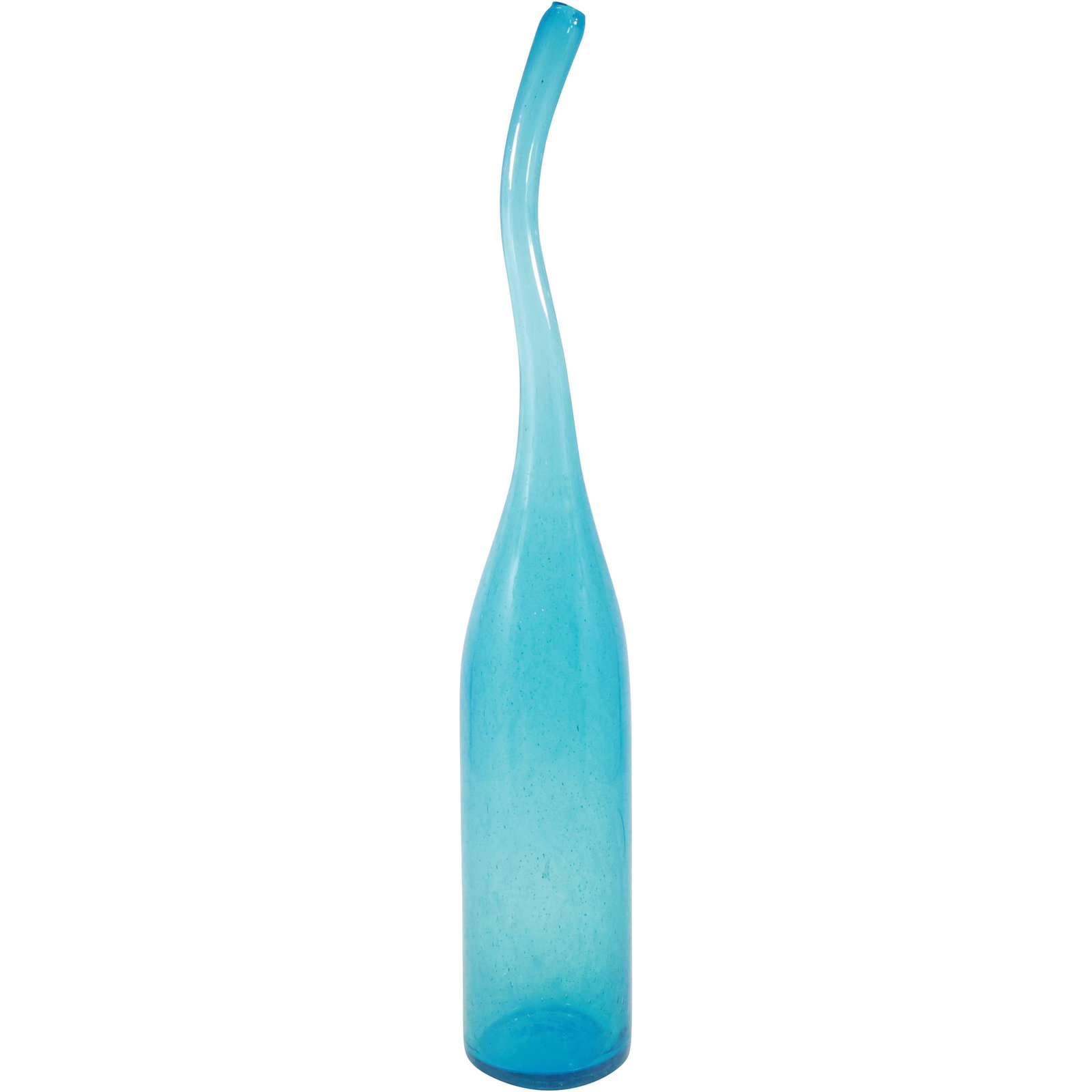 Tall Mid-Century Modern Blue Glass Bottle Neck Vase with Curved Neck Top 21.5 inches height (1 of 20)