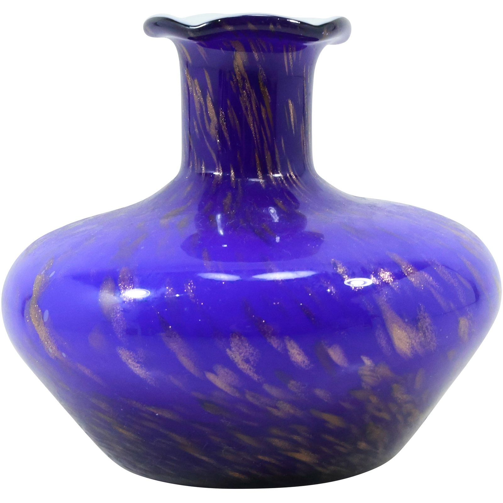Mid-Century Modern Cased Glass Cobalt Blue Vase 5.25 in. height x 5.75 in. wide (1 of 15)