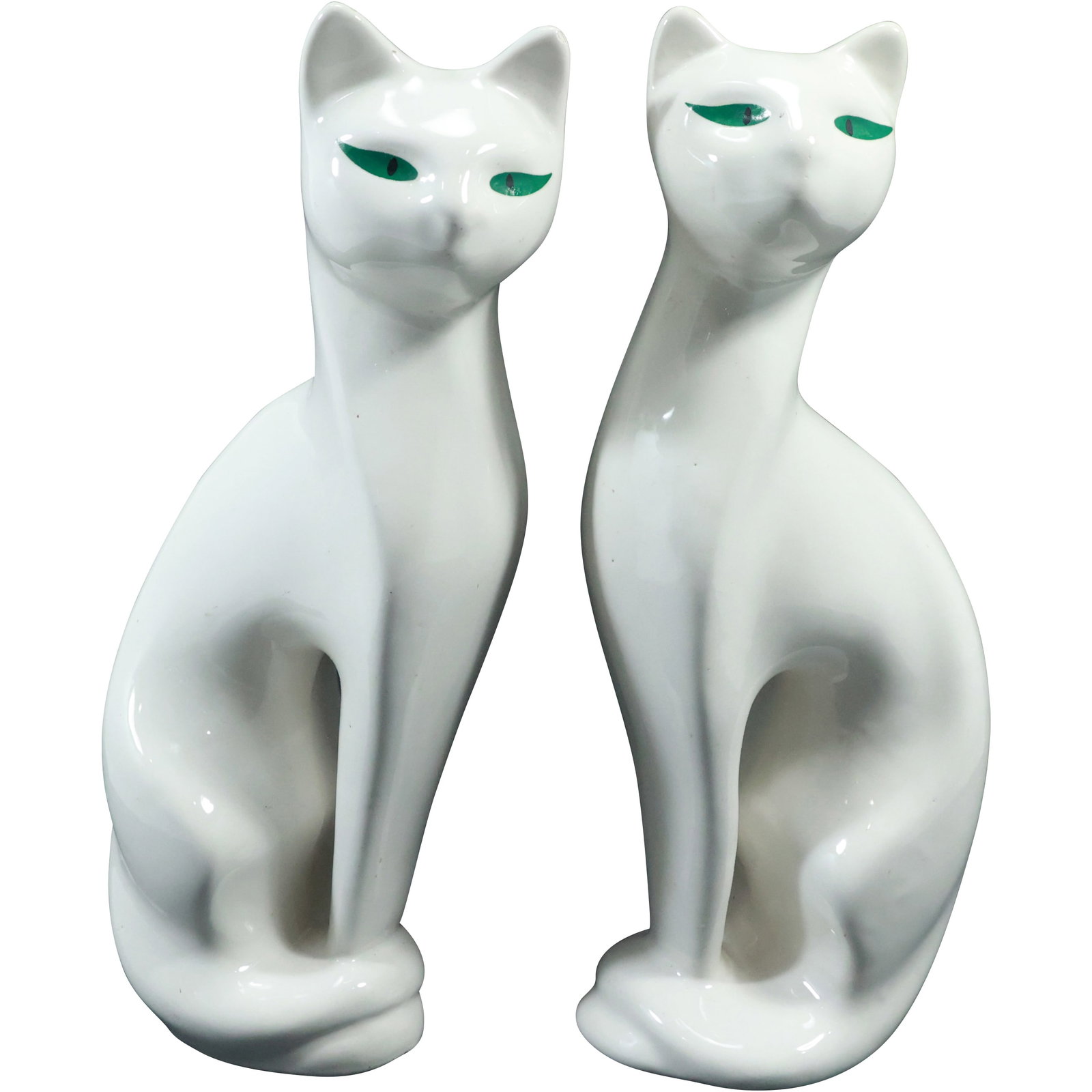 2 Large Porcelain White Siamese Cats Figures Statues 12.5 in. height (1 of 16)